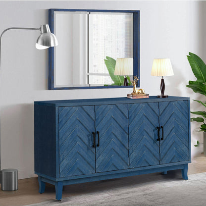 Retroy Vintage 4-Door Credenza Cabinet - 60" Navy Blue Storage Buffet - Leg Detail