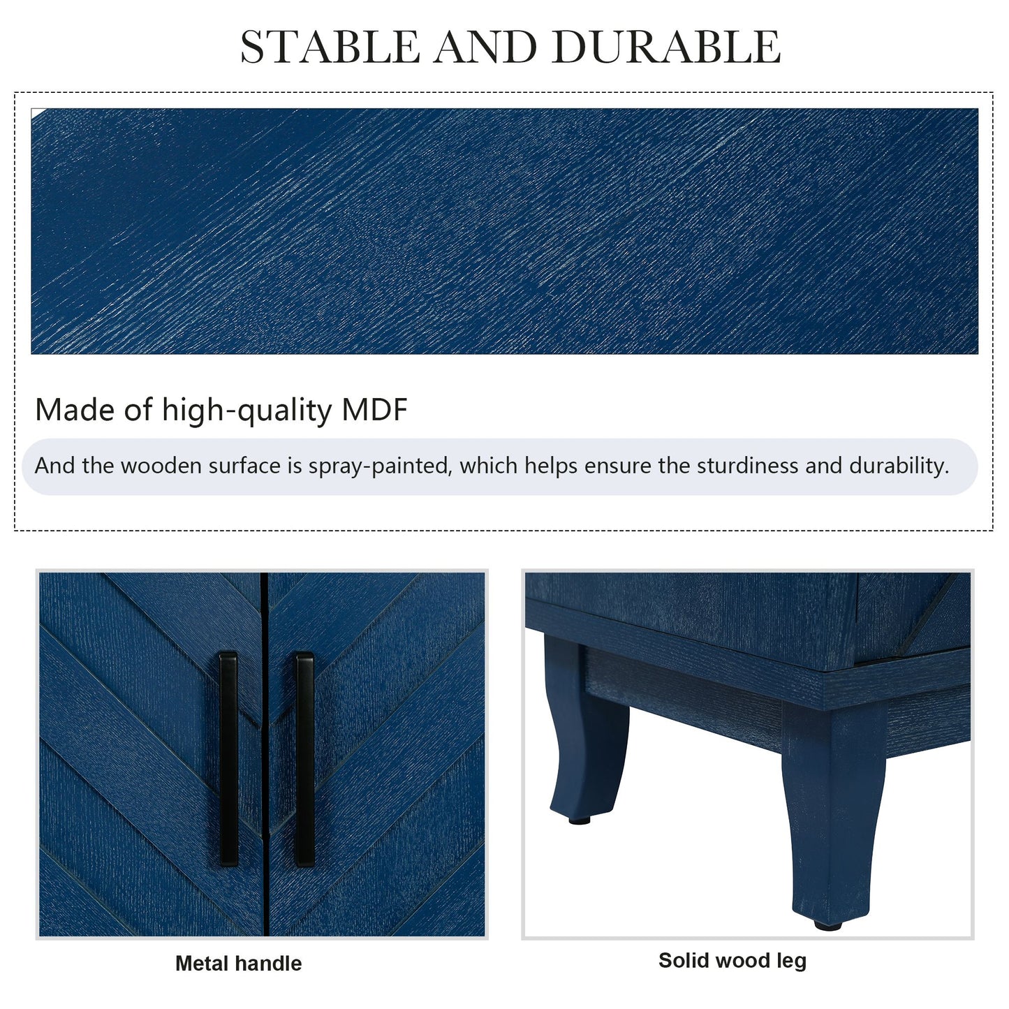 Retroy Vintage 4-Door Credenza Cabinet - 60" Navy Blue Storage Buffet - Assembly Parts