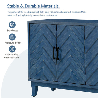 Retroy Vintage 4-Door Credenza Cabinet - 60" Navy Blue Storage Buffet - In Living Room Setting