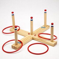 Ring Toss Game - Classic Wooden Set with 4 Plastic Rings image 1