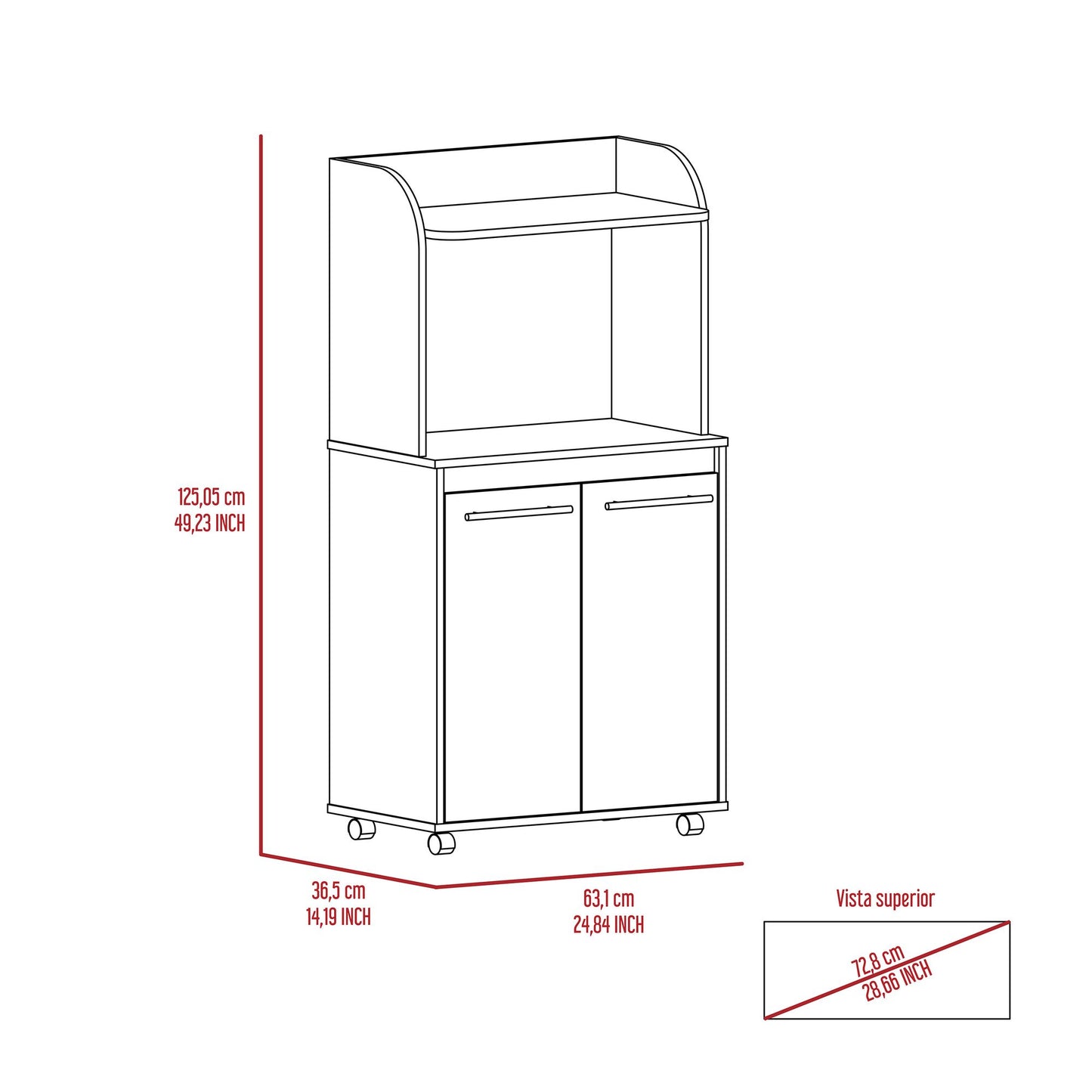 Rockford Kitchen Cart, Open Shelf, Double Door Cabinet, Two Interior Shelves image 5