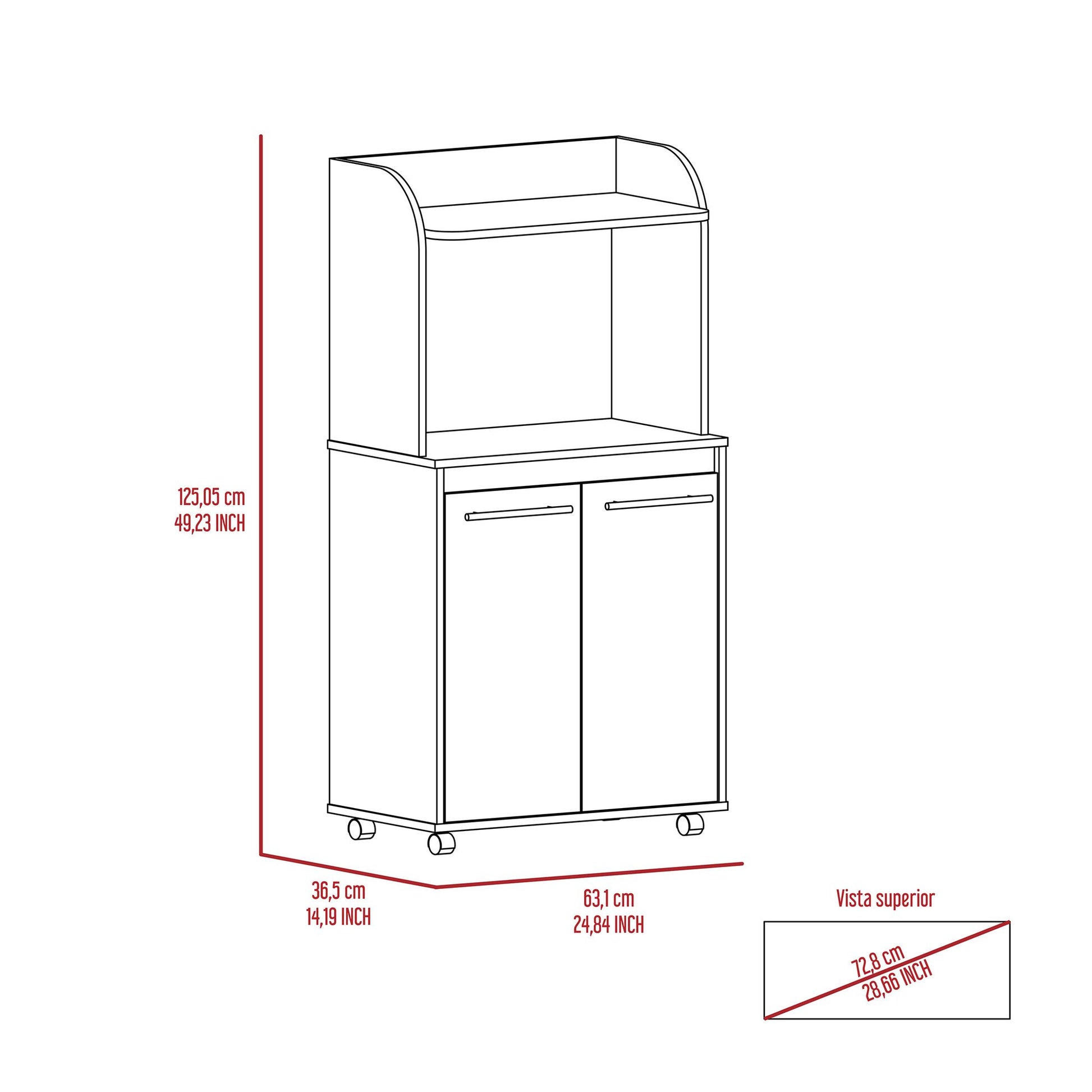 Rockford Kitchen Cart, Open Shelf, Double Door Cabinet, Two Interior Shelves image 5