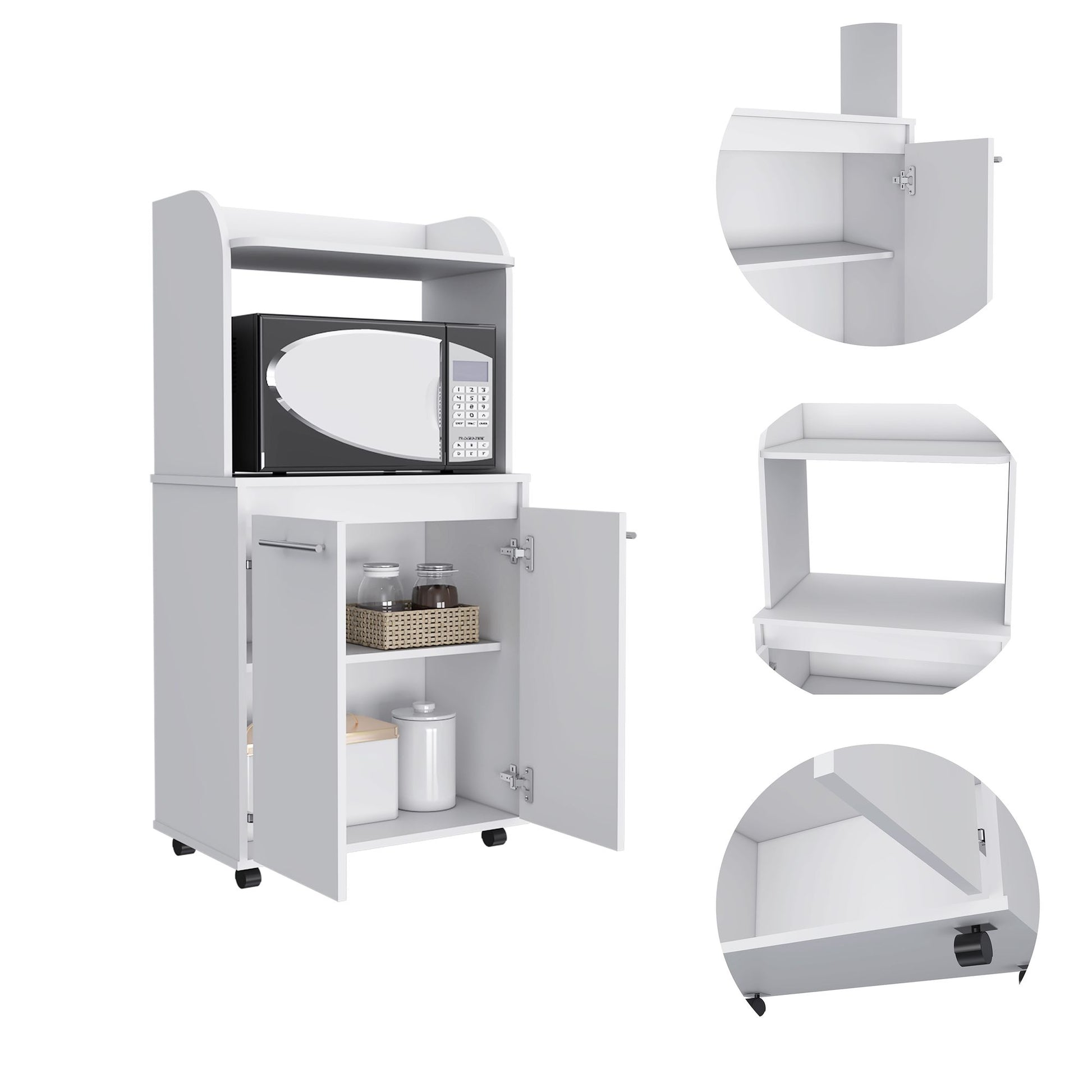 Rockford Kitchen Cart, Open Shelf, Double Door Cabinet, Two Interior Shelves image 9
