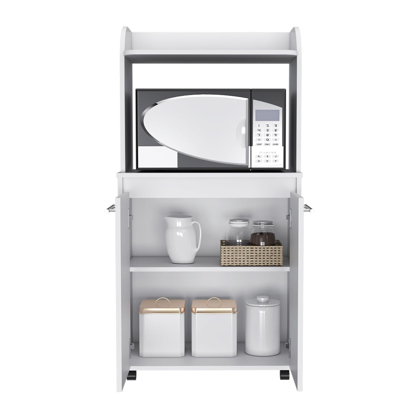 Rockford Kitchen Cart, Open Shelf, Double Door Cabinet, Two Interior Shelves image 8