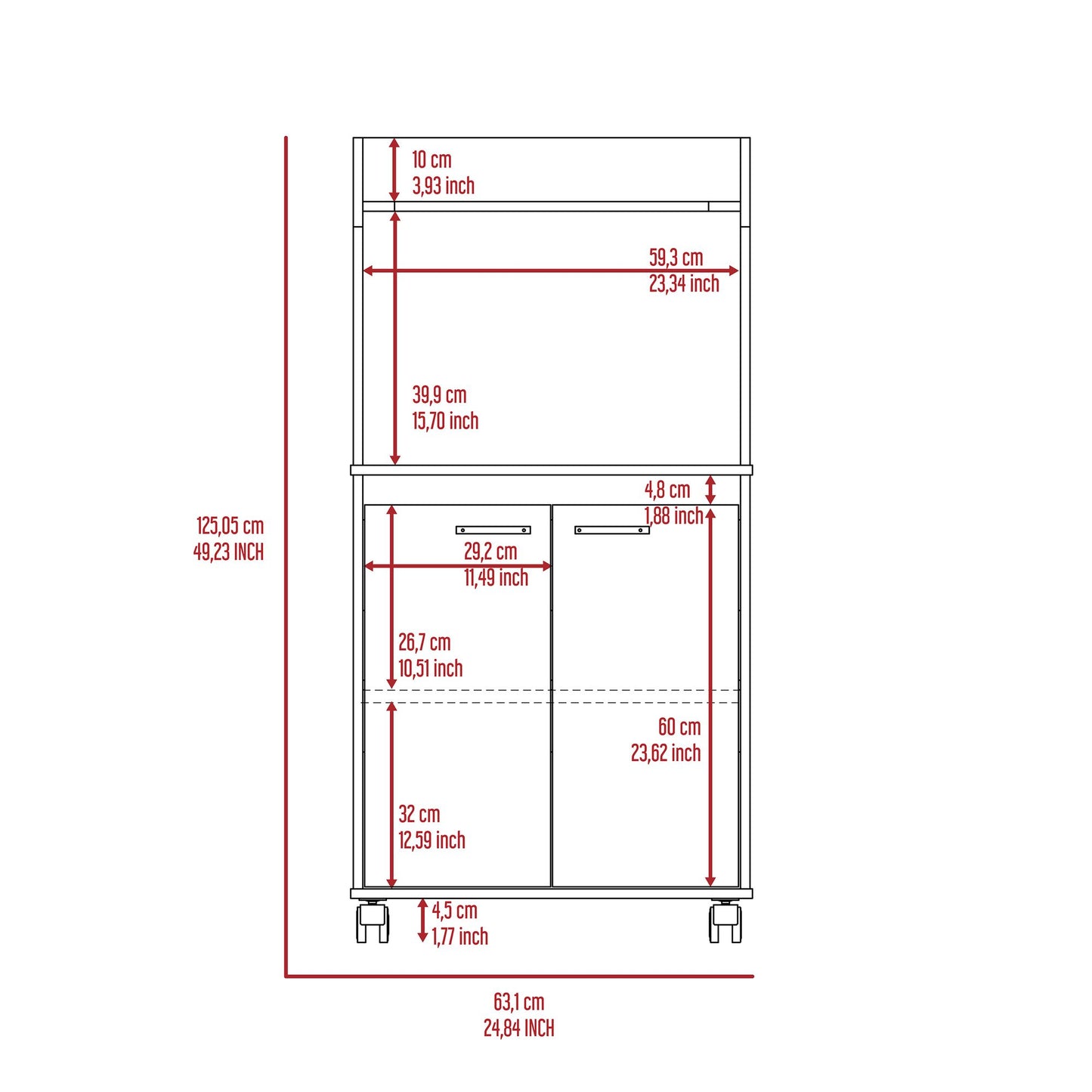 Rockford Kitchen Cart, Open Shelf, Double Door Cabinet, Two Interior Shelves image 4