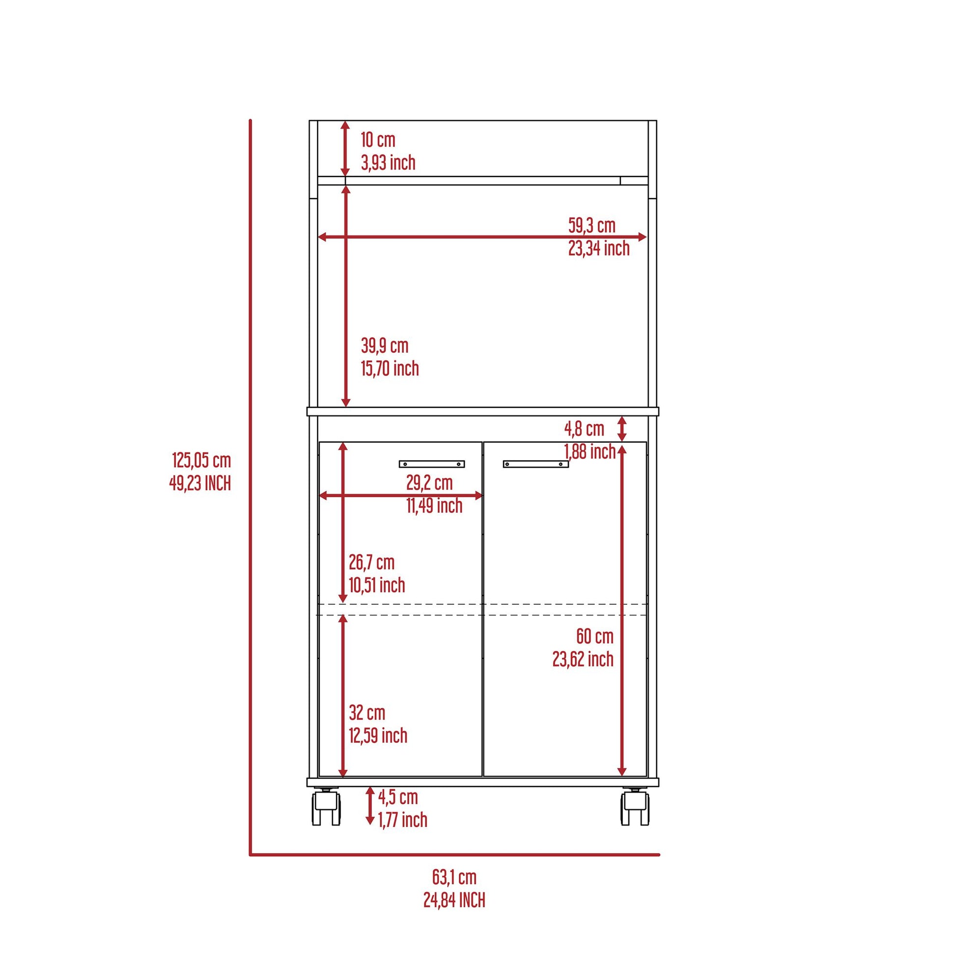 Rockford Kitchen Cart, Open Shelf, Double Door Cabinet, Two Interior Shelves image 4