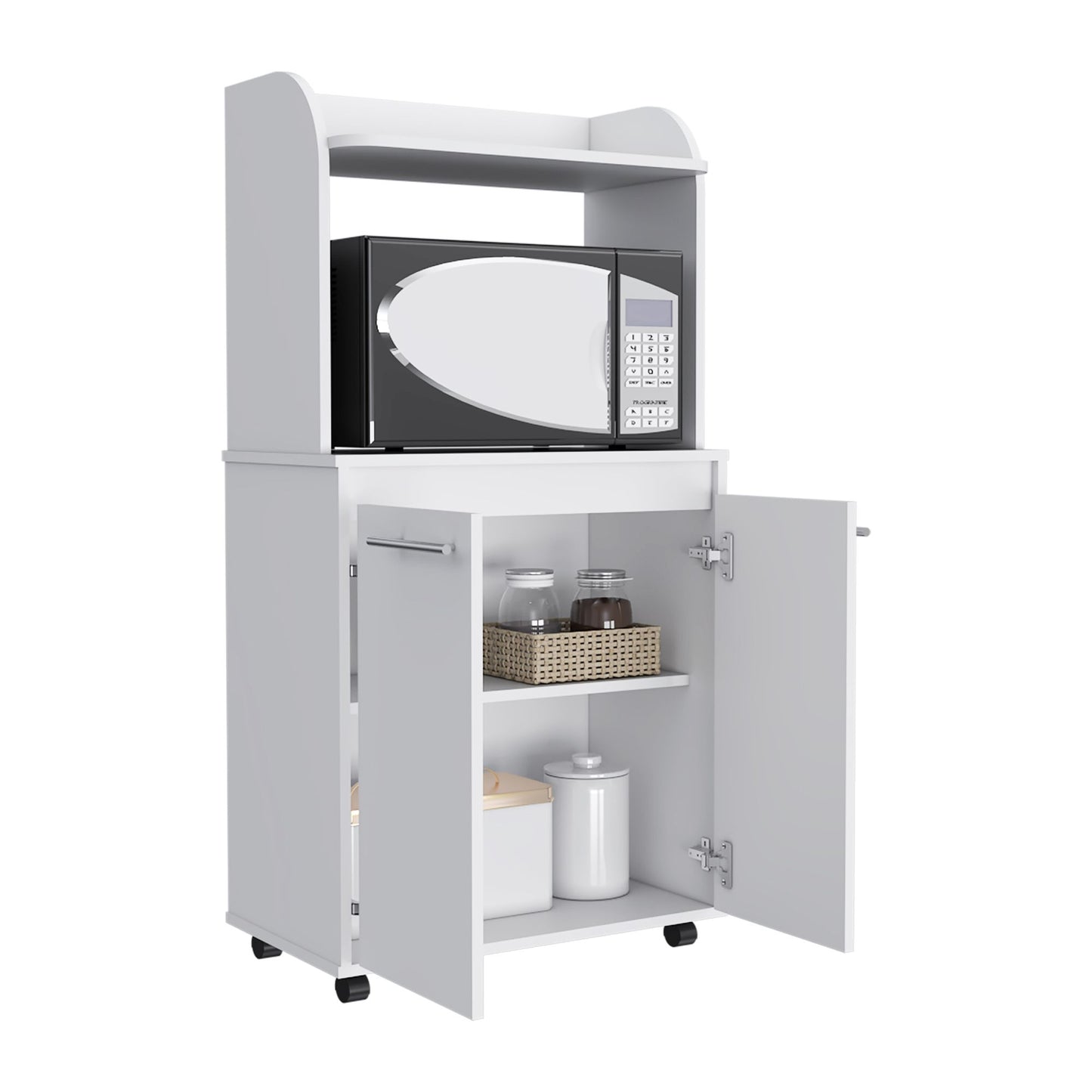 Rockford Kitchen Cart, Open Shelf, Double Door Cabinet, Two Interior Shelves image 7