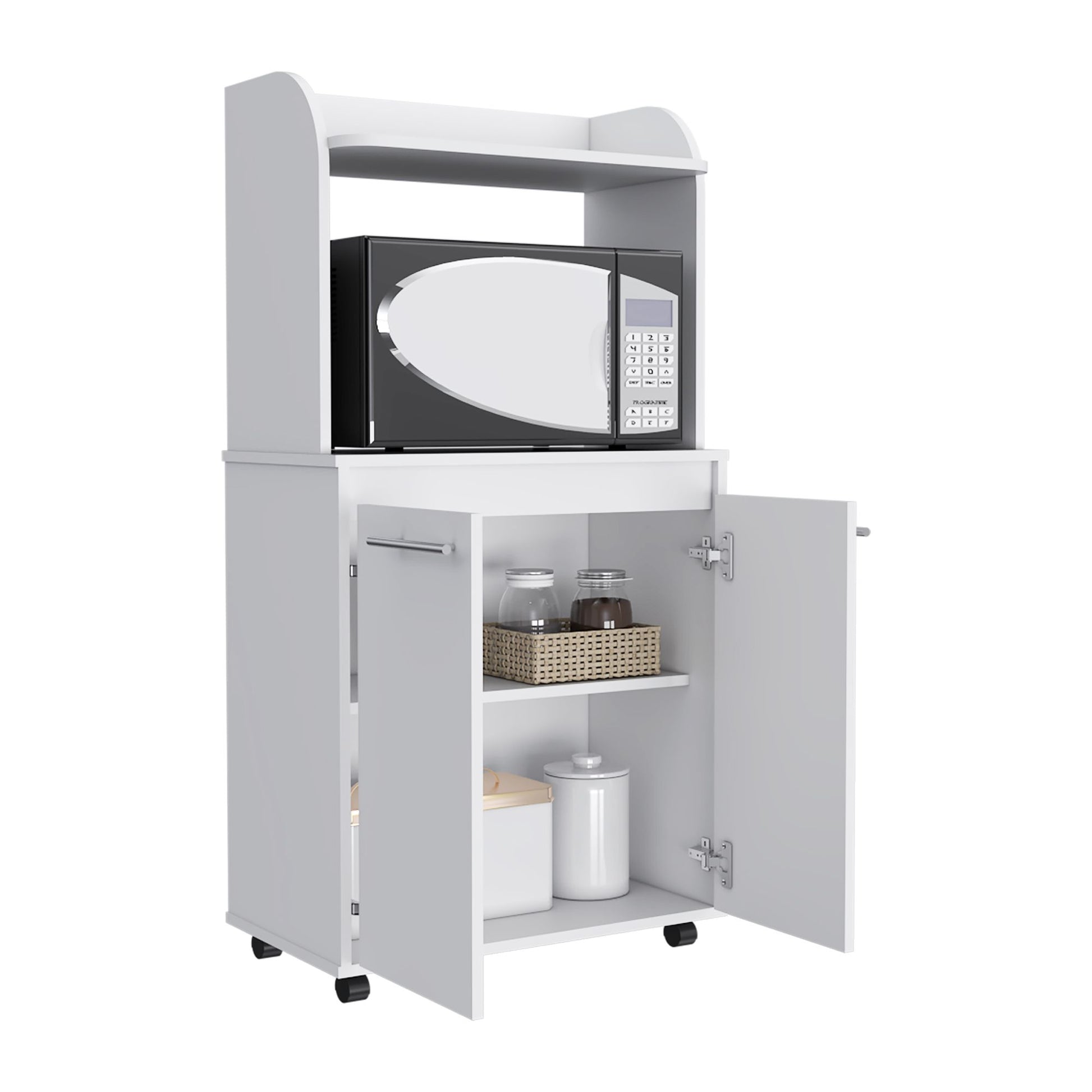 Rockford Kitchen Cart, Open Shelf, Double Door Cabinet, Two Interior Shelves image 7