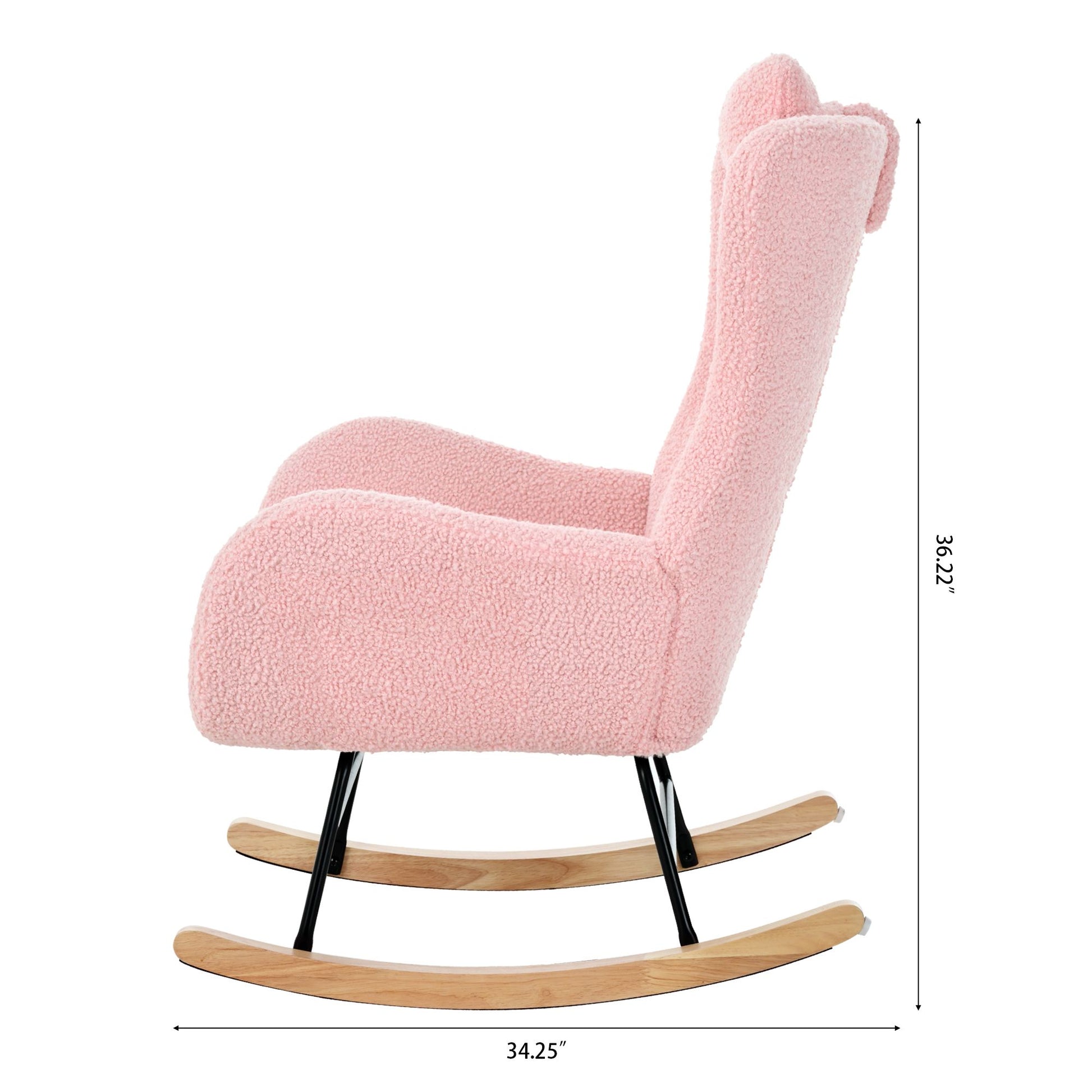 Rocking Chair Nursery, Teddy Upholstered Rocker Glider Chair with High Backrest, Adjustable Headrest & Pocket, Comfy Gli image 18