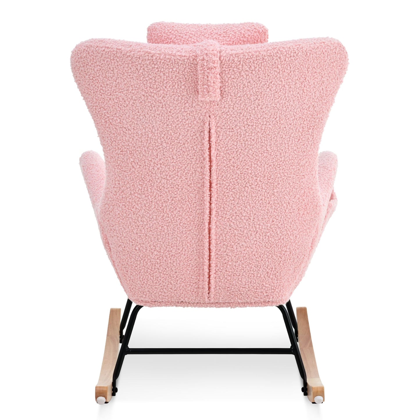 Rocking Chair Nursery, Teddy Upholstered Rocker Glider Chair with High Backrest, Adjustable Headrest & Pocket, Comfy Gli image 11