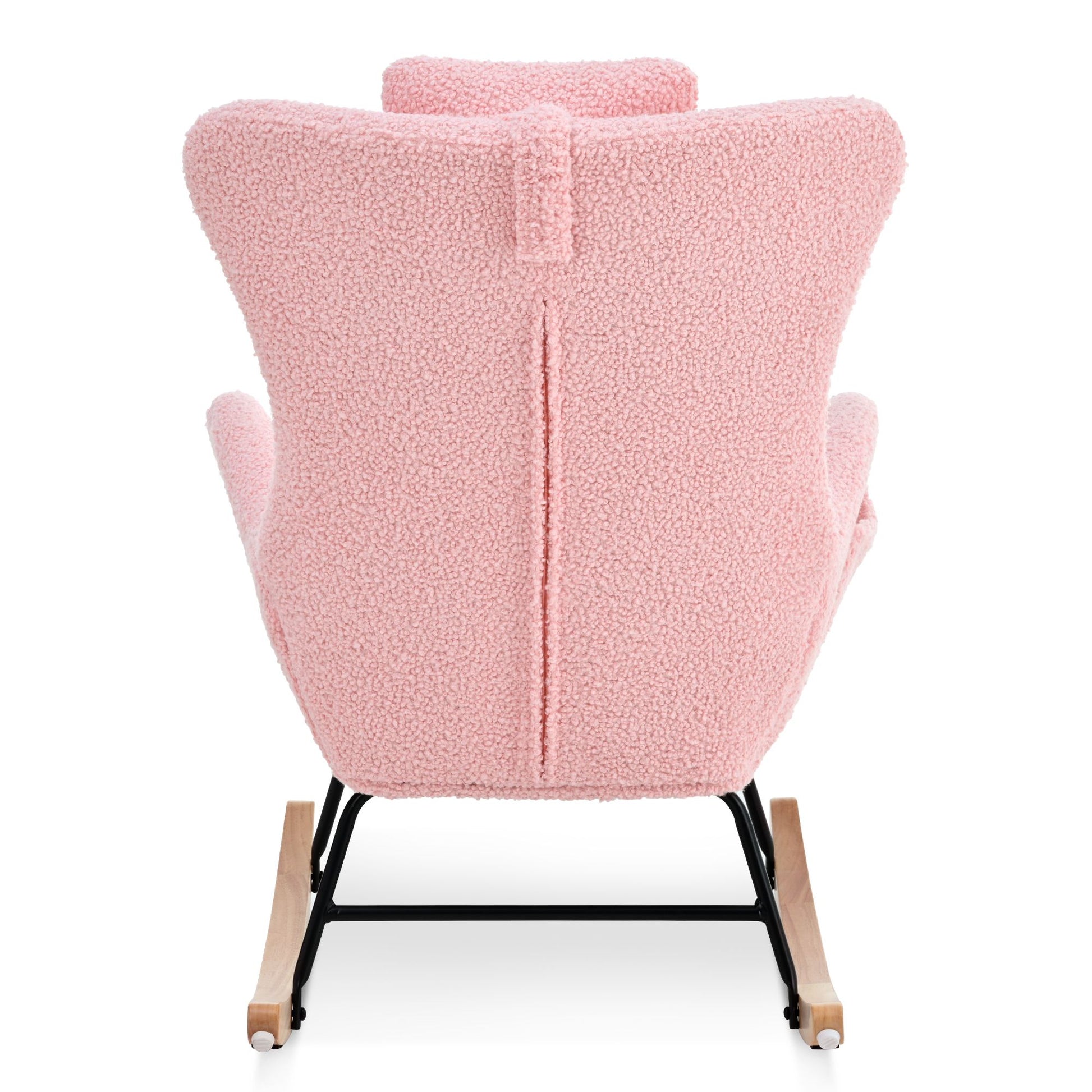 Rocking Chair Nursery, Teddy Upholstered Rocker Glider Chair with High Backrest, Adjustable Headrest & Pocket, Comfy Gli image 11