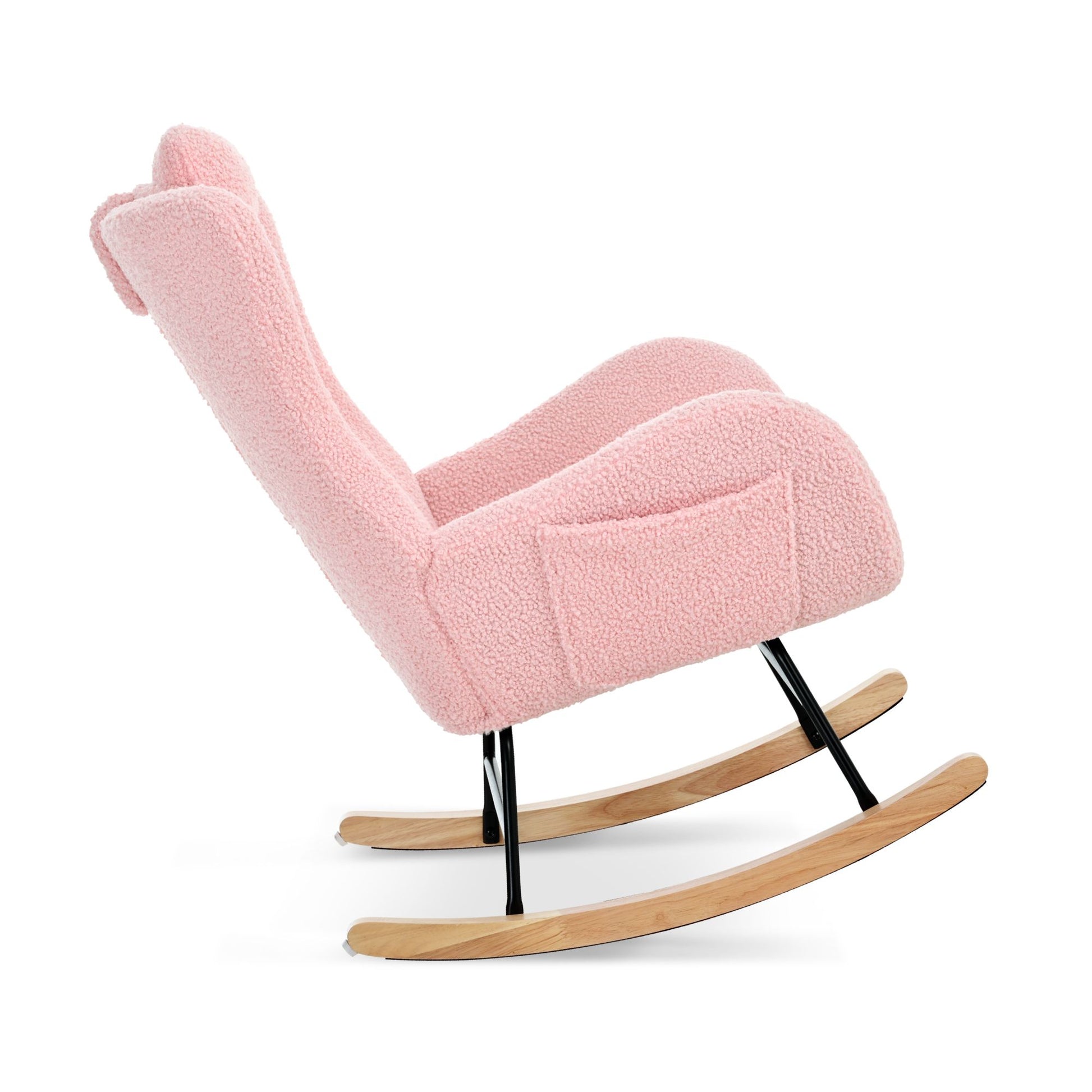 Rocking Chair Nursery, Teddy Upholstered Rocker Glider Chair with High Backrest, Adjustable Headrest & Pocket, Comfy Gli image 7