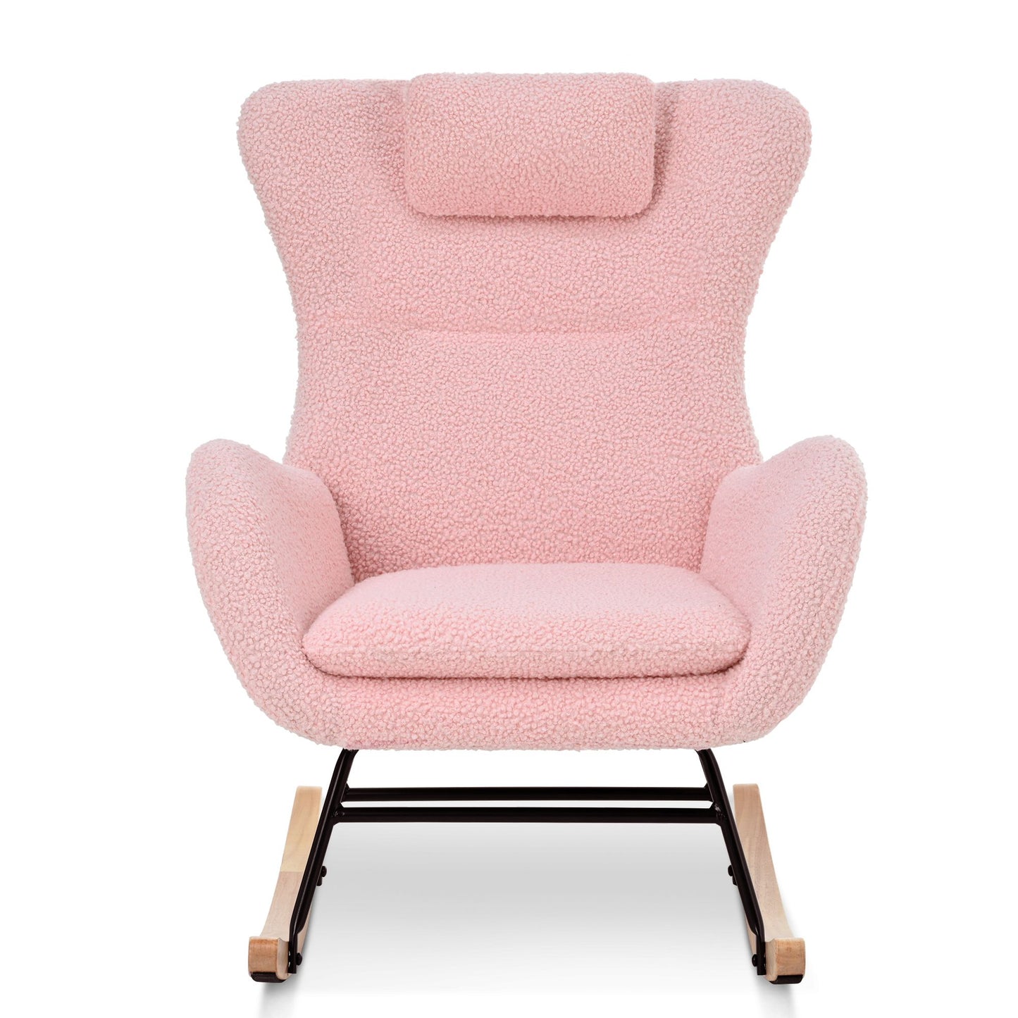 Rocking Chair Nursery, Teddy Upholstered Rocker Glider Chair with High Backrest, Adjustable Headrest & Pocket, Comfy Gli image 5