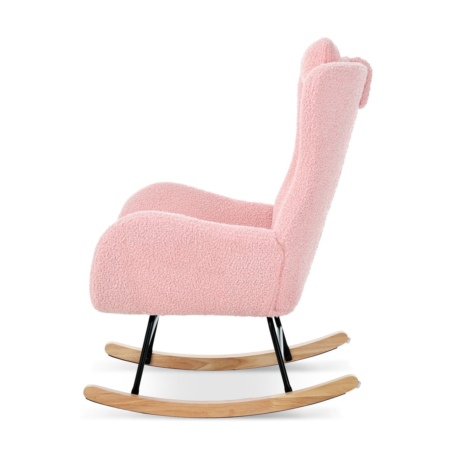 Rocking Chair Nursery, Teddy Upholstered Rocker Glider Chair with High Backrest, Adjustable Headrest & Pocket, Comfy Gli image 13