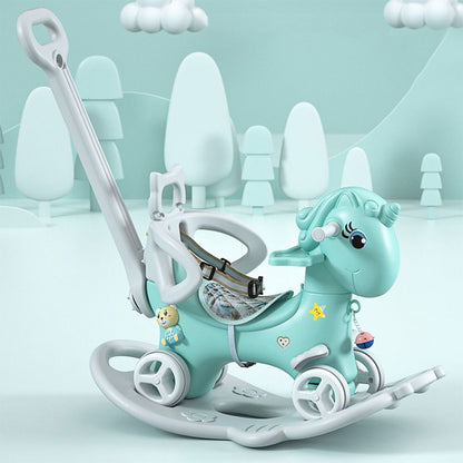 4-in-1 rocking horse balance bike for toddlers unicorn blue - front view