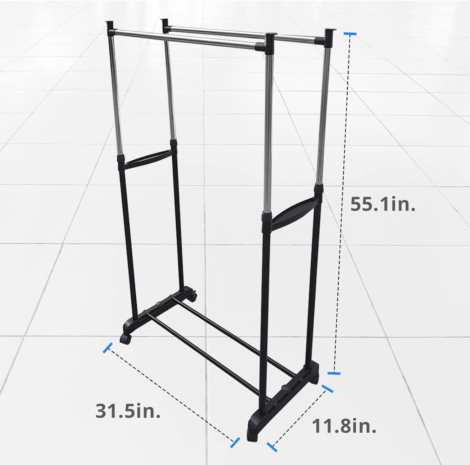 Rolling Clothes Rack on Wheels, Double Rod Portable Clothing Hanging Garment Rack Rolling Clothes Organizer on Lockable  image 2