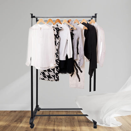 Rolling Clothes Rack on Wheels, Double Rod Portable Clothing Hanging Garment Rack Rolling Clothes Organizer on Lockable  image 6