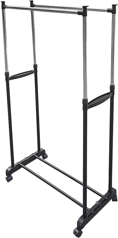 Rolling Clothes Rack on Wheels, Double Rod Portable Clothing Hanging Garment Rack Rolling Clothes Organizer on Lockable  image 1