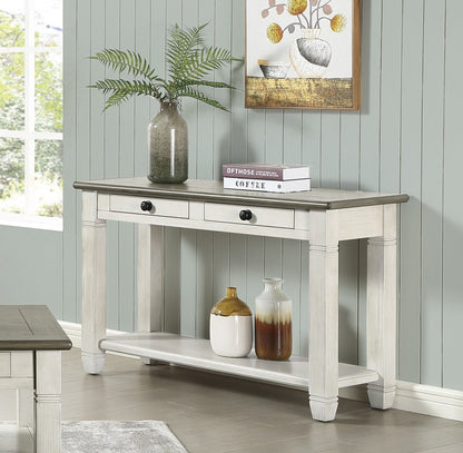 Rosy Brown and Antique White Finish 1pc Sofa Table with 2 Drawers Bottom Shelf Wooden Living Room Furniture image 1