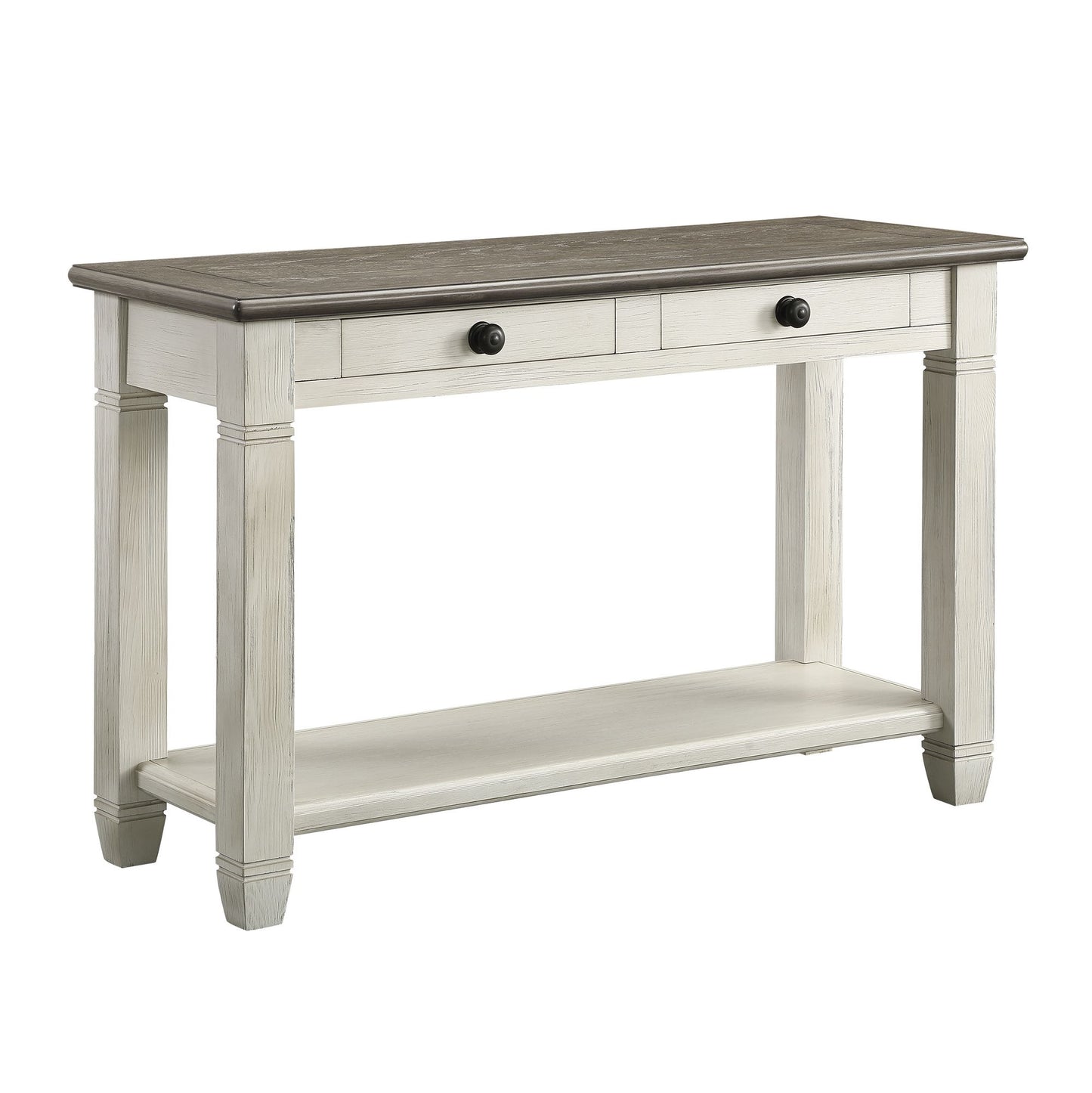 Rosy Brown and Antique White Finish 1pc Sofa Table with 2 Drawers Bottom Shelf Wooden Living Room Furniture image 3