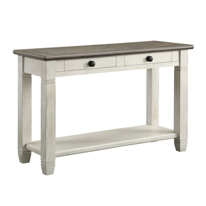 Rosy Brown and Antique White Finish 1pc Sofa Table with 2 Drawers Bottom Shelf Wooden Living Room Furniture image 3
