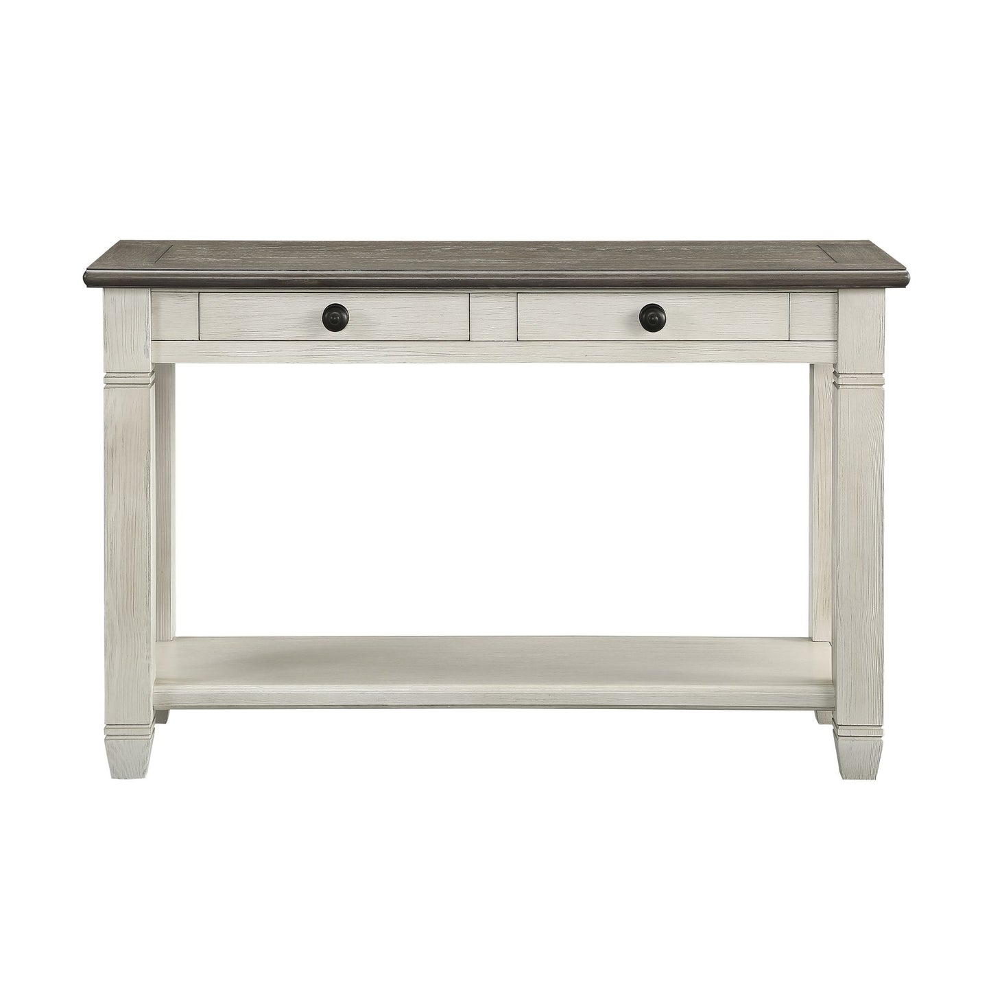 Rosy Brown and Antique White Finish 1pc Sofa Table with 2 Drawers Bottom Shelf Wooden Living Room Furniture image 2
