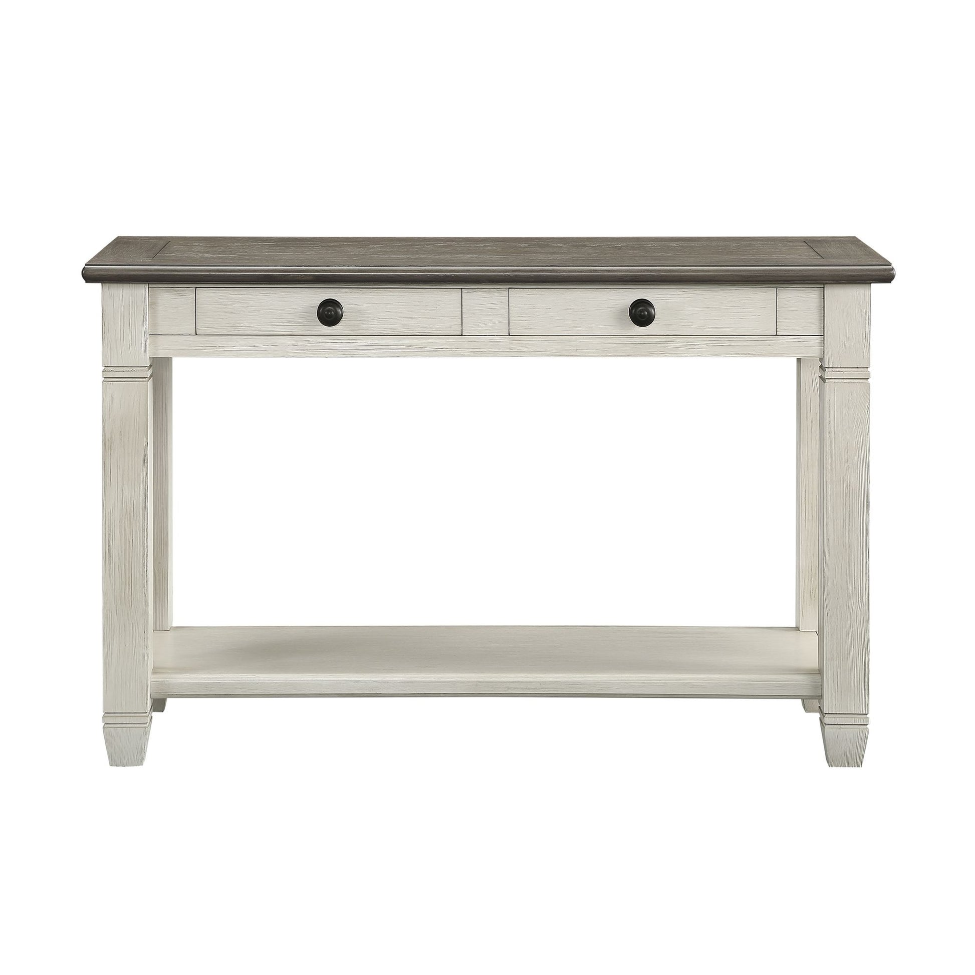 Rosy Brown and Antique White Finish 1pc Sofa Table with 2 Drawers Bottom Shelf Wooden Living Room Furniture image 2