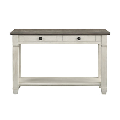 Rosy Brown and Antique White Finish 1pc Sofa Table with 2 Drawers Bottom Shelf Wooden Living Room Furniture image 2