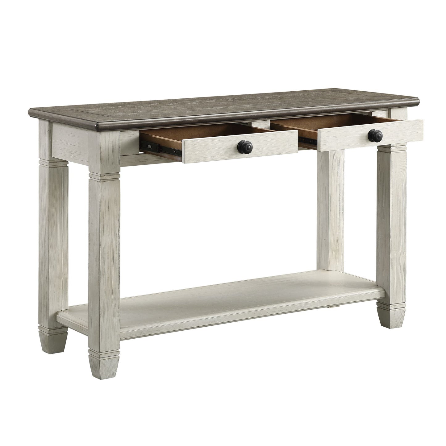 Rosy Brown and Antique White Finish 1pc Sofa Table with 2 Drawers Bottom Shelf Wooden Living Room Furniture image 4