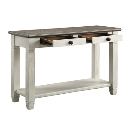 Rosy Brown and Antique White Finish 1pc Sofa Table with 2 Drawers Bottom Shelf Wooden Living Room Furniture image 4