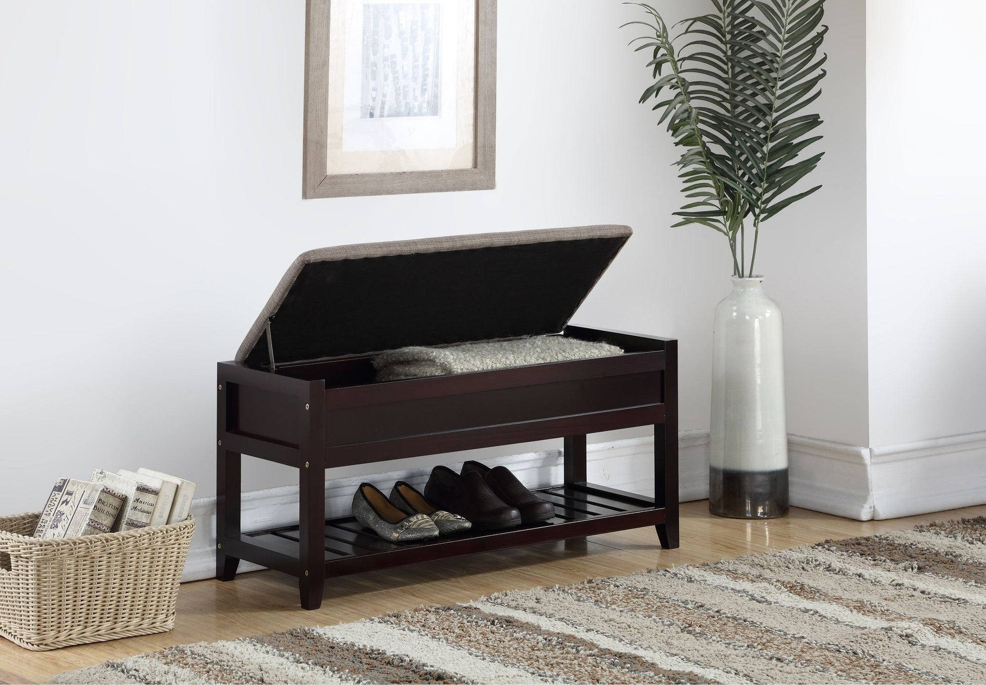 Rouen Seating Bench with Shoe Storage, Espresso image 2