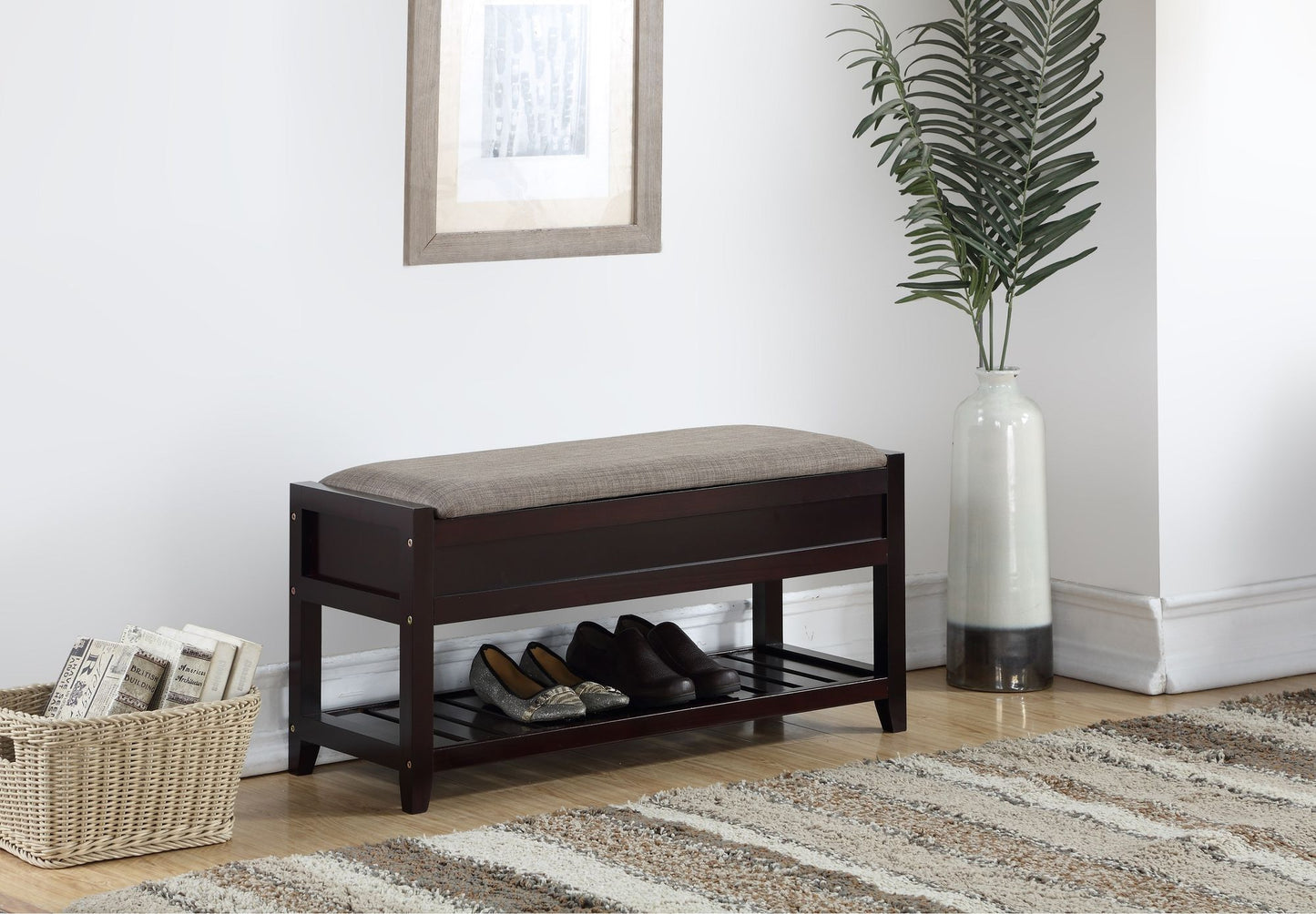 Rouen Seating Bench with Shoe Storage, Espresso image 1