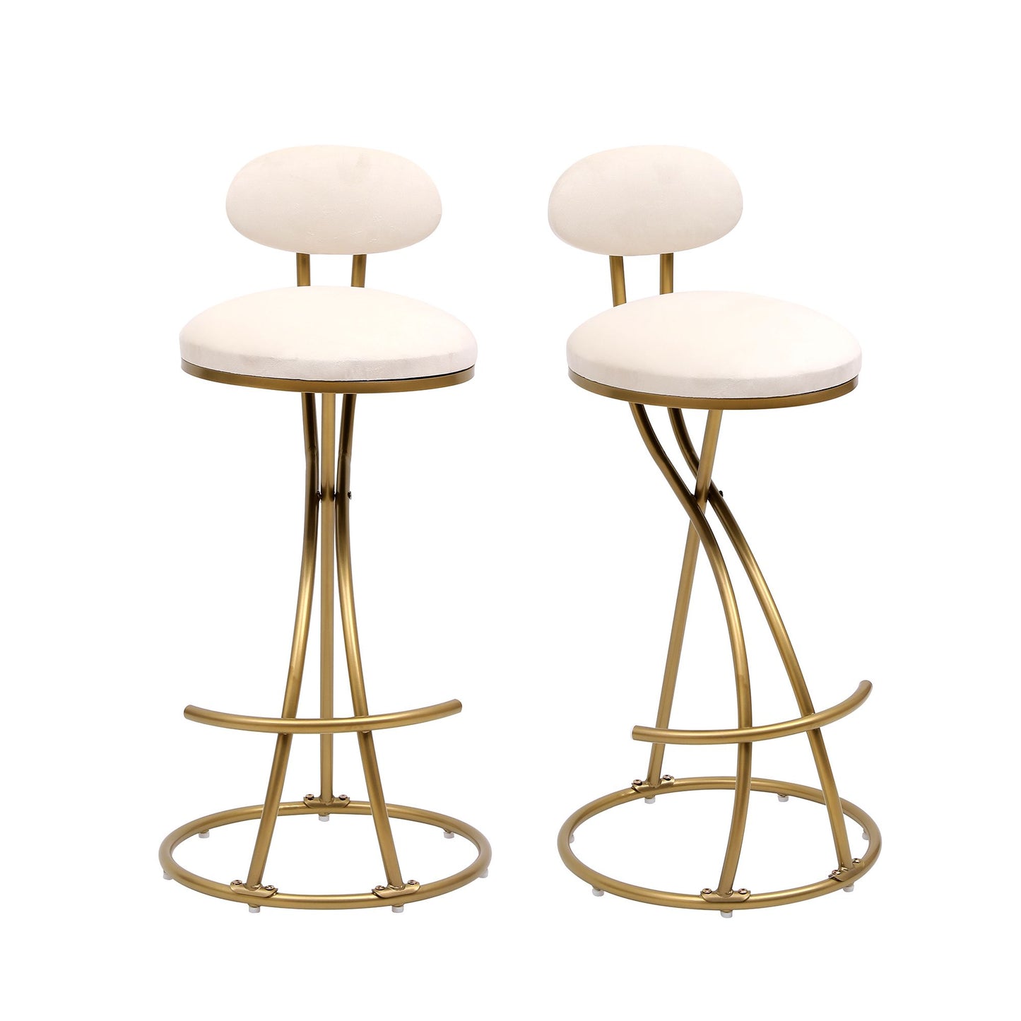 Round Bar Stool Armless Velvet Barstools with Back Set of 2 Upholstered Counter Chair for Dining Room, Kitchen Island (G image 5