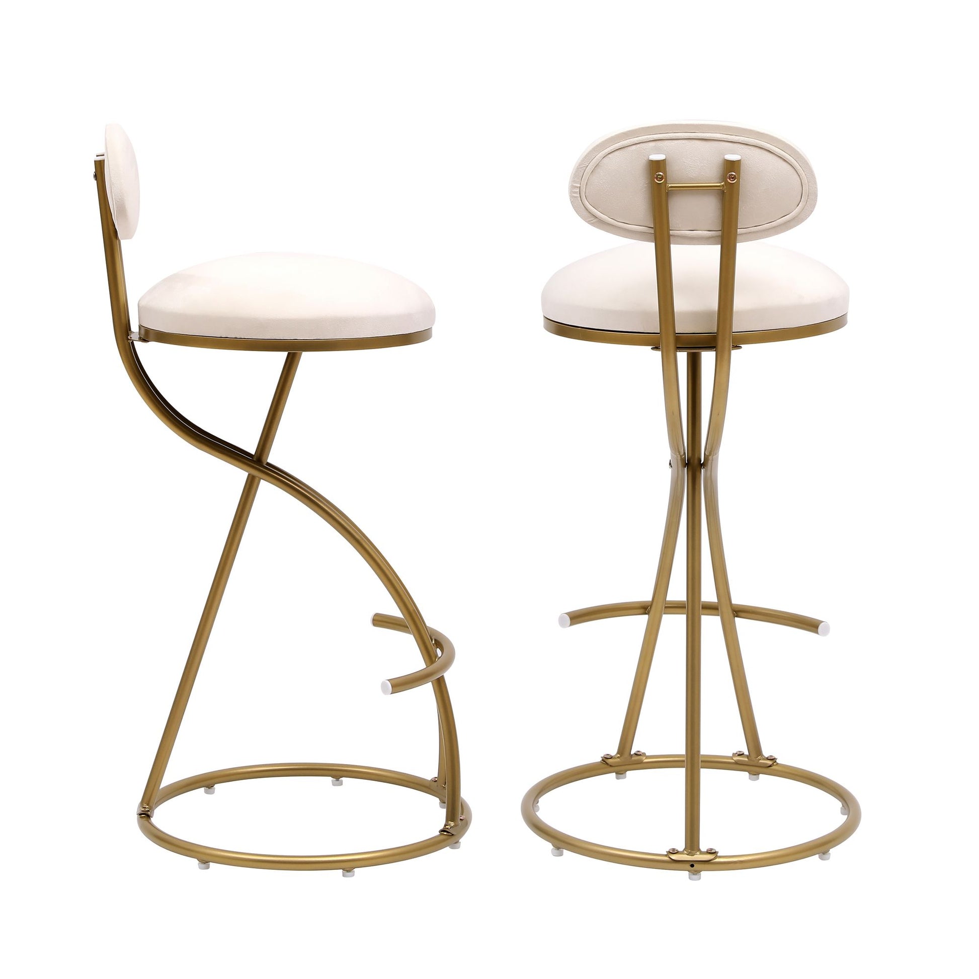 Round Bar Stool Armless Velvet Barstools with Back Set of 2 Upholstered Counter Chair for Dining Room, Kitchen Island (G image 6