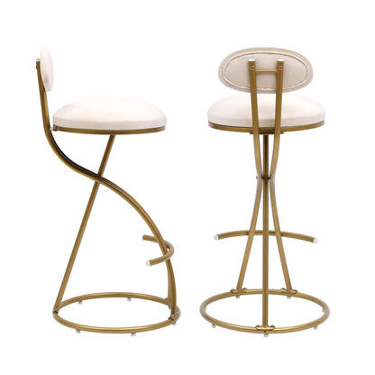 Round Bar Stool Armless Velvet Barstools with Back Set of 2 Upholstered Counter Chair for Dining Room, Kitchen Island (G image 6