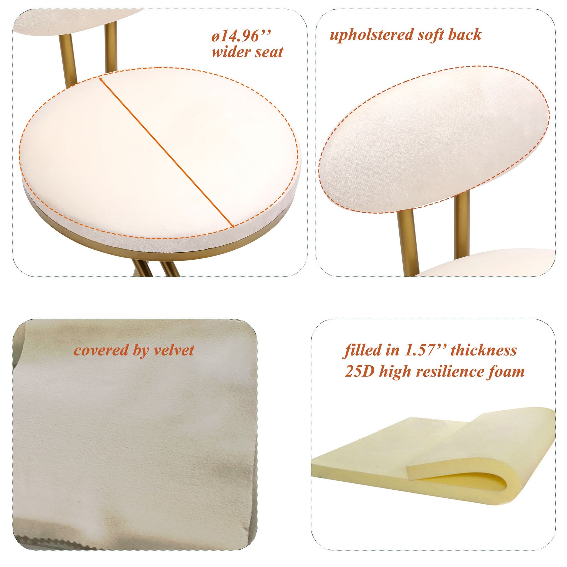 Round Bar Stool Armless Velvet Barstools with Back Set of 2 Upholstered Counter Chair for Dining Room, Kitchen Island (G image 8