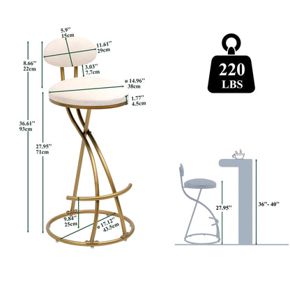Round Bar Stool Armless Velvet Barstools with Back Set of 2 Upholstered Counter Chair for Dining Room, Kitchen Island (G image 7