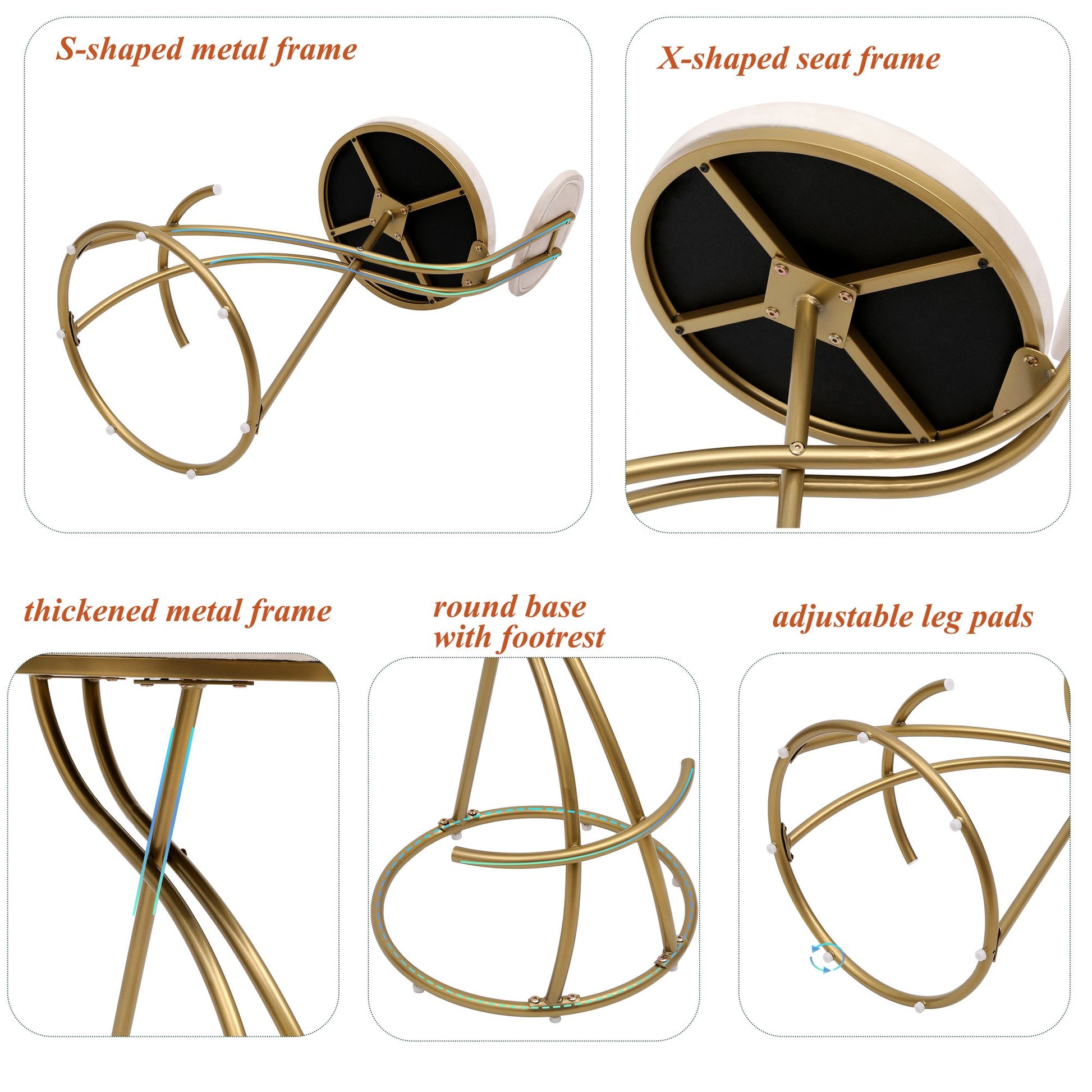 Round Bar Stool Armless Velvet Barstools with Back Set of 2 Upholstered Counter Chair for Dining Room, Kitchen Island (G image 9