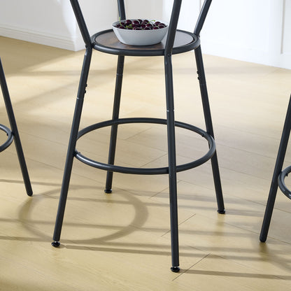 Round bar table and stool set with shelf, upholstered stool with backrest, Rustic Brown, 24.17"W x 24.17"D x 36.02"H image 9