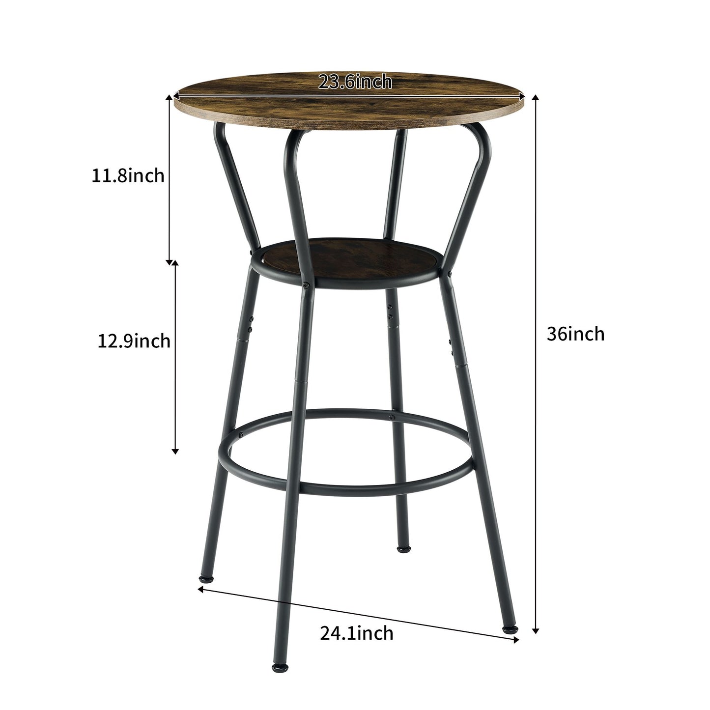 Round bar table and stool set with shelf, upholstered stool with backrest, Rustic Brown, 24.17"W x 24.17"D x 36.02"H image 10