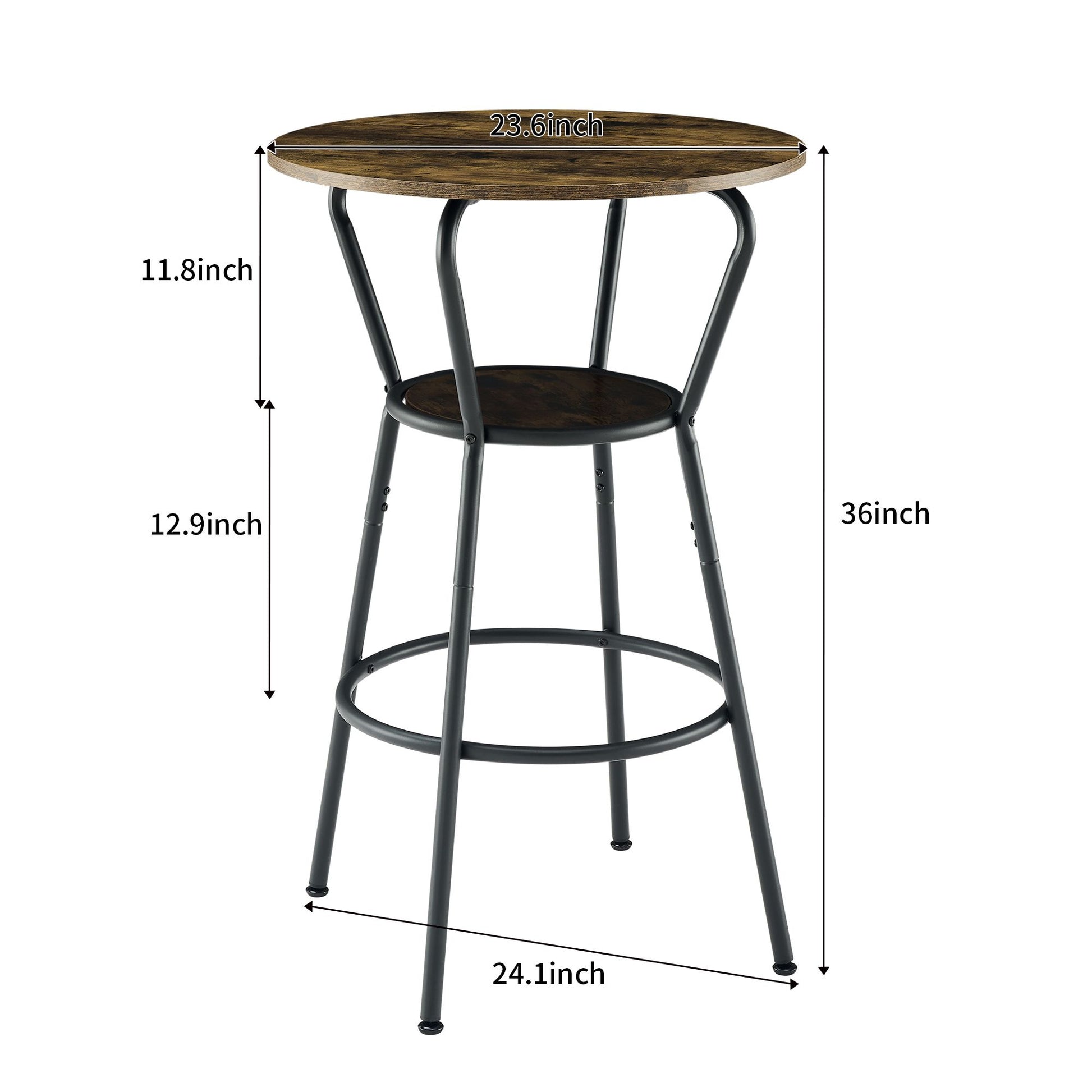 Round bar table and stool set with shelf, upholstered stool with backrest, Rustic Brown, 24.17"W x 24.17"D x 36.02"H image 10