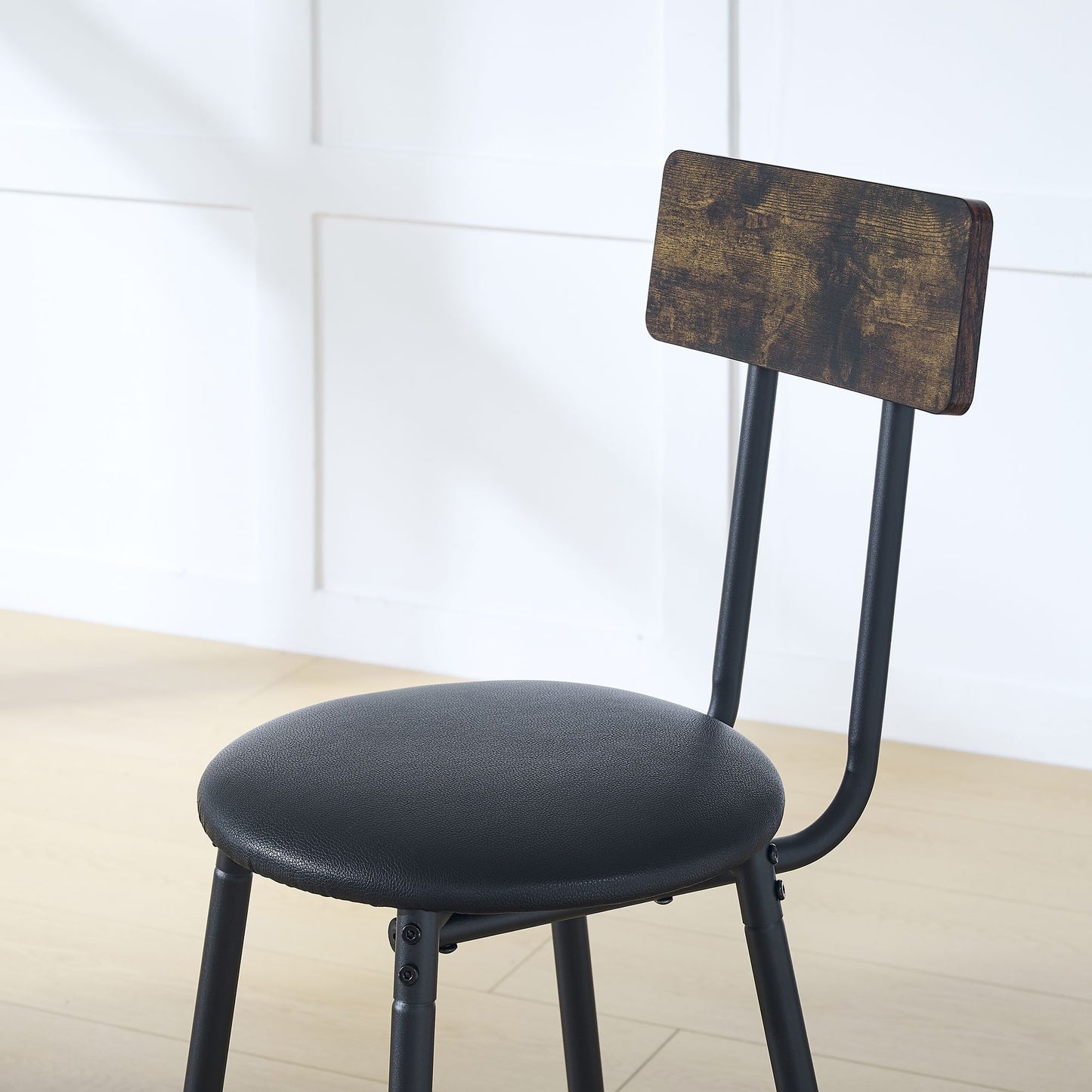 Round bar table and stool set with shelf, upholstered stool with backrest, Rustic Brown, 24.17"W x 24.17"D x 36.02"H image 4