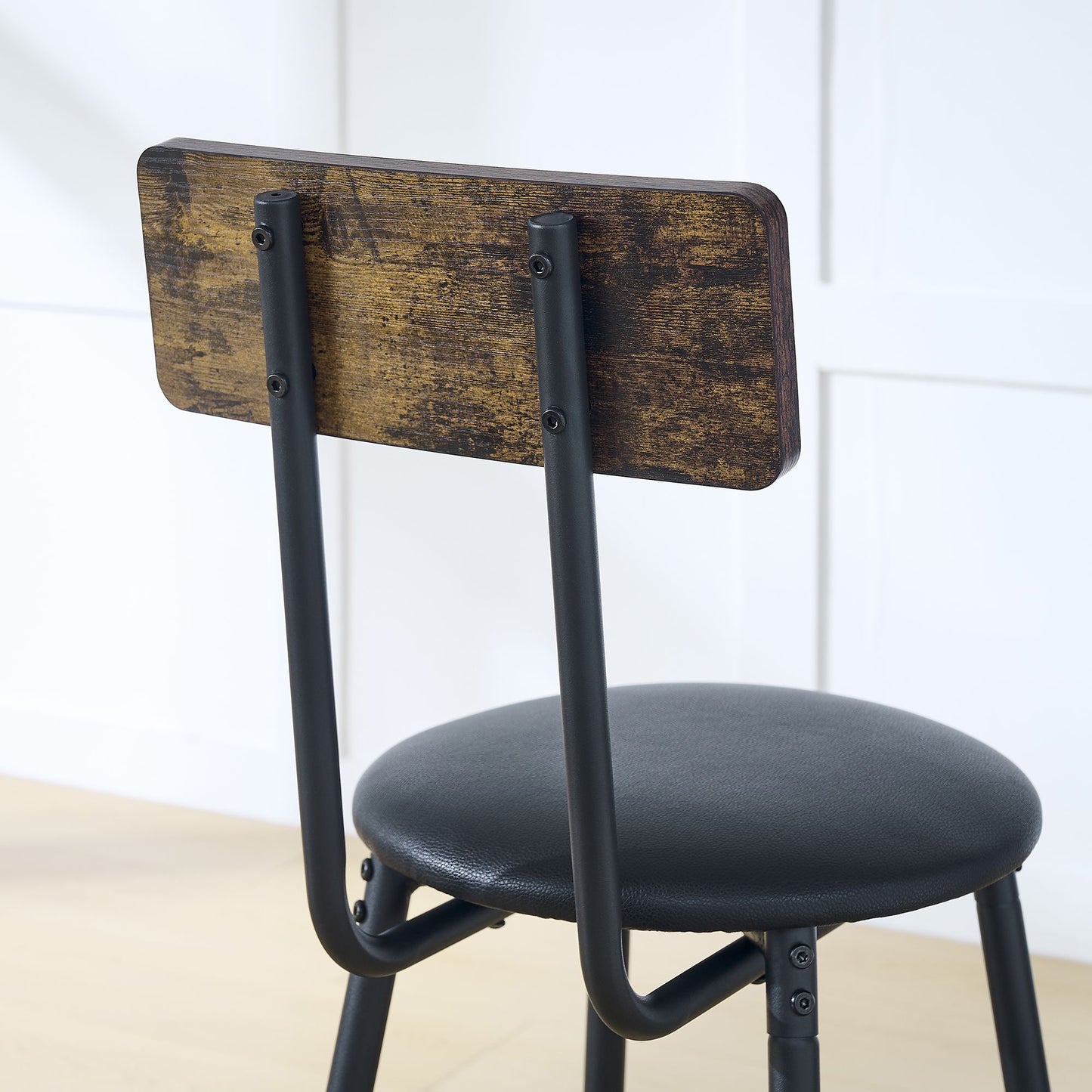 Round bar table and stool set with shelf, upholstered stool with backrest, Rustic Brown, 24.17"W x 24.17"D x 36.02"H image 8