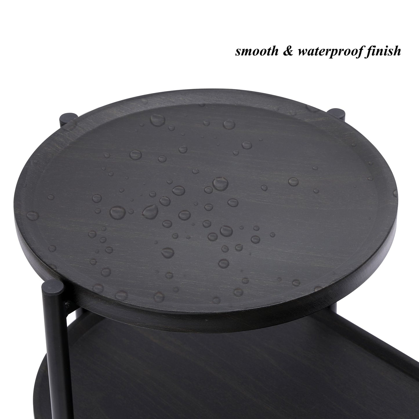 Round Coffee Table with Storage Tray 2 Tier Oval End Tables Wooden Small Side Table for Living Room (Black) image 6