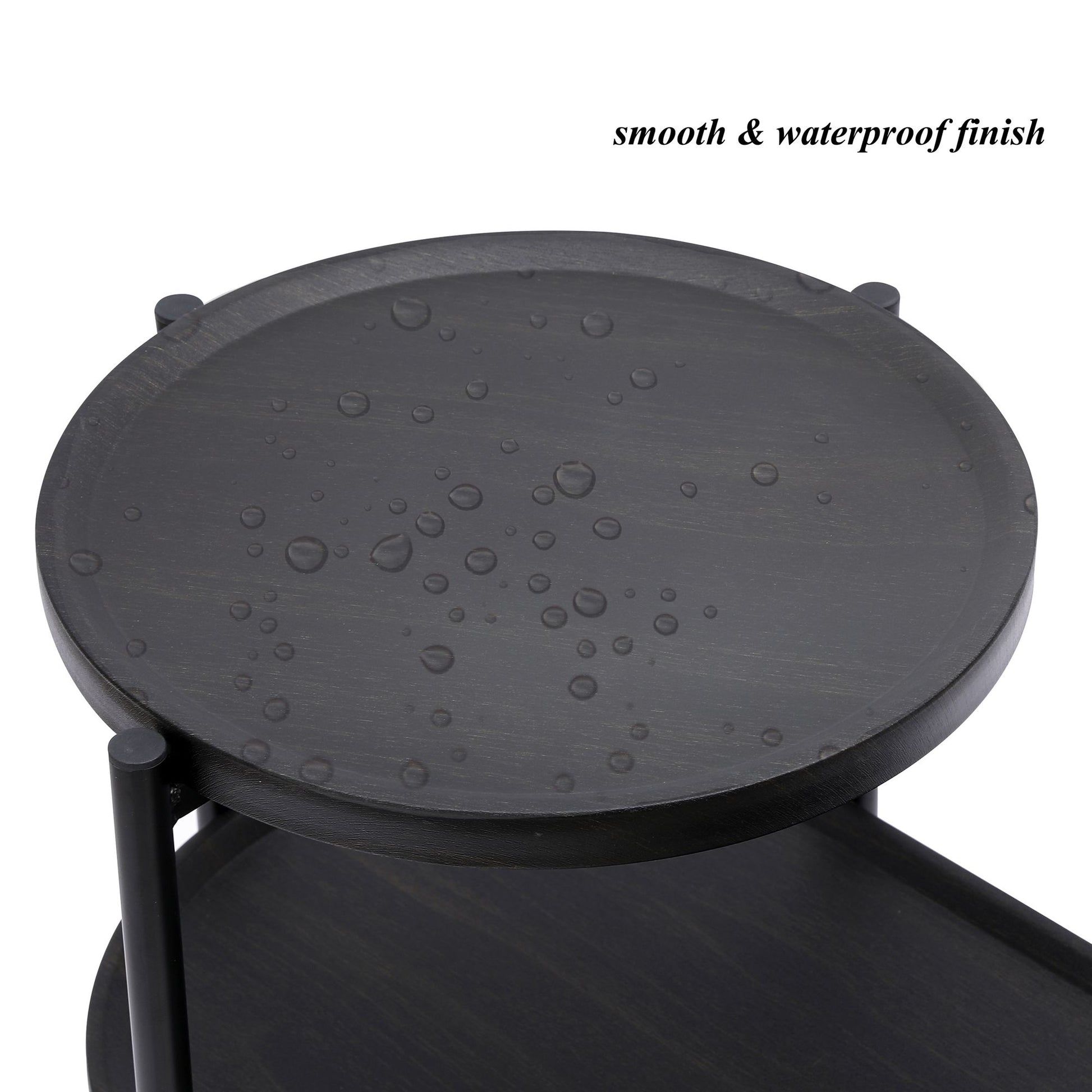 Round Coffee Table with Storage Tray 2 Tier Oval End Tables Wooden Small Side Table for Living Room (Black) image 6