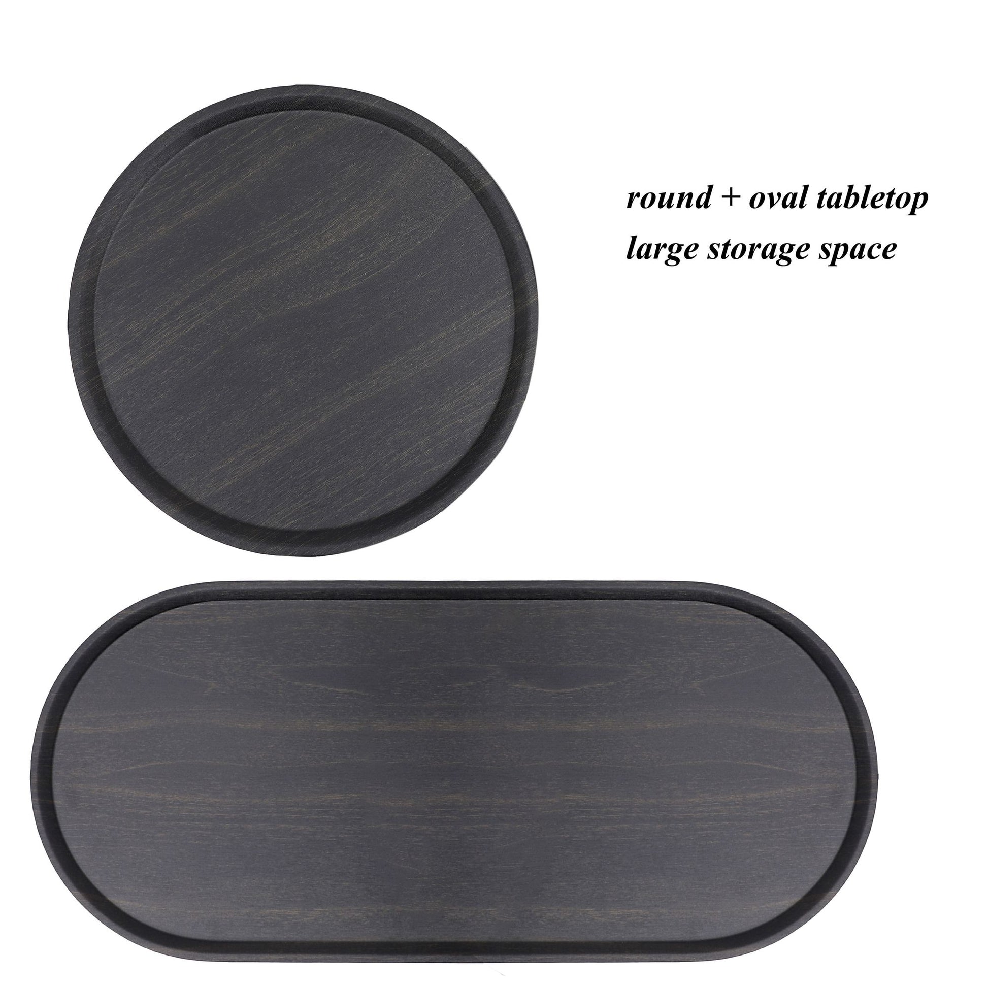 Round Coffee Table with Storage Tray 2 Tier Oval End Tables Wooden Small Side Table for Living Room (Black) image 5