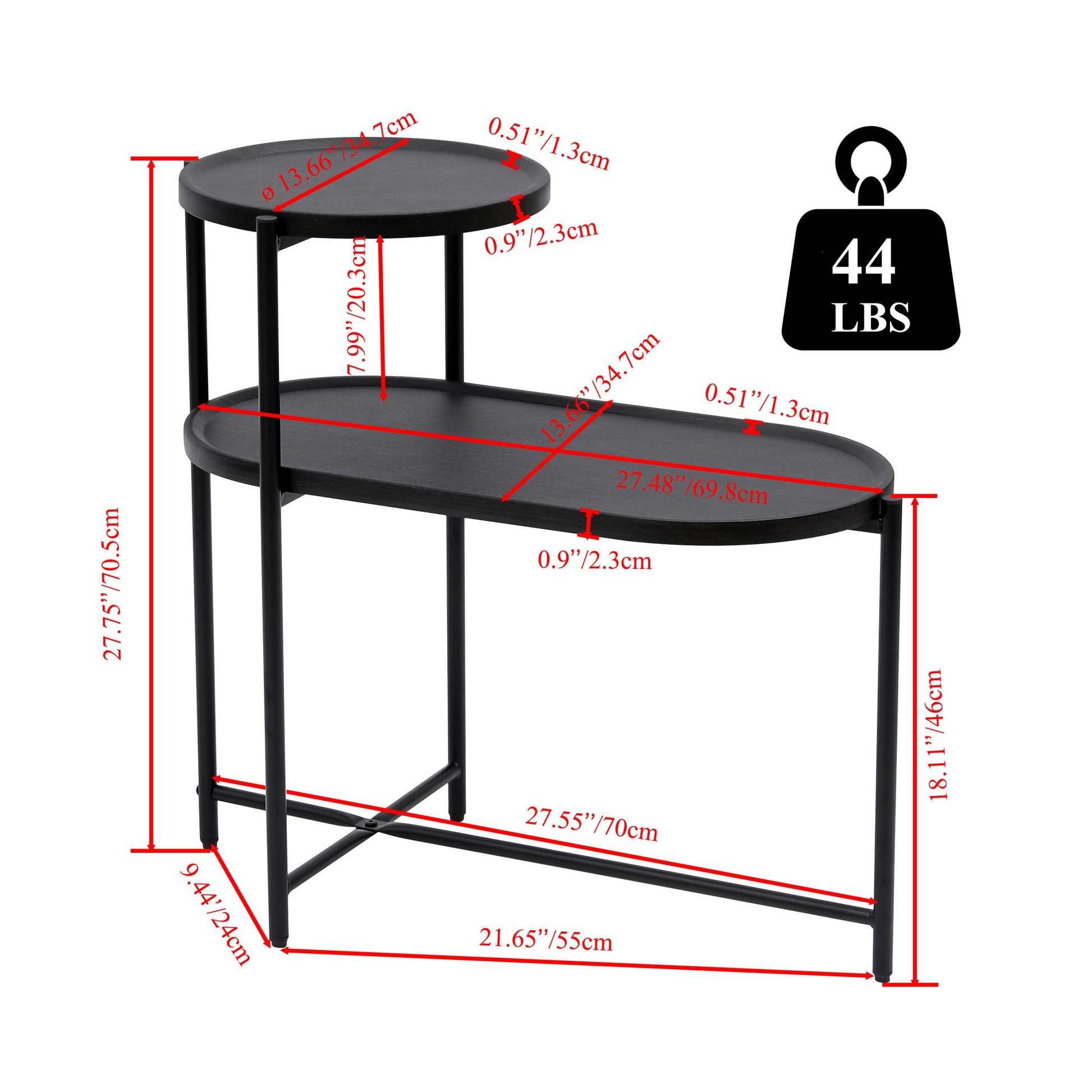 Round Coffee Table with Storage Tray 2 Tier Oval End Tables Wooden Small Side Table for Living Room (Black) image 4