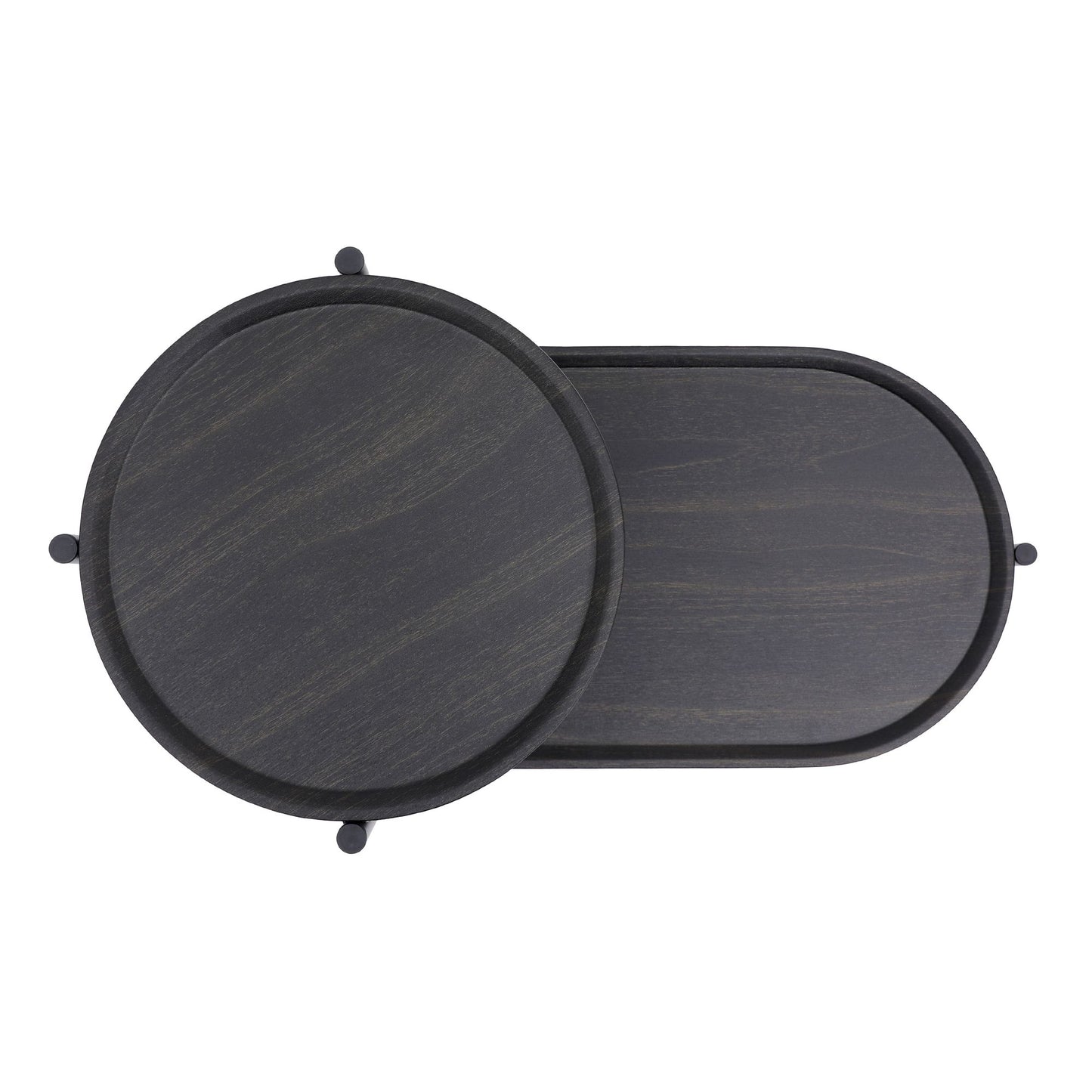 Round Coffee Table with Storage Tray 2 Tier Oval End Tables Wooden Small Side Table for Living Room (Black) image 14