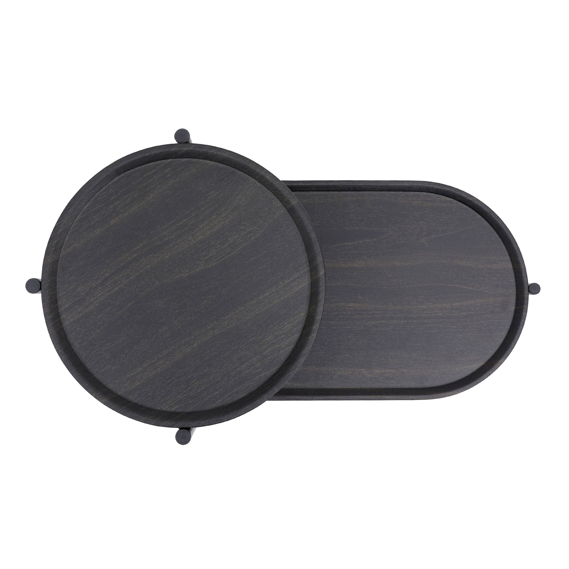 Round Coffee Table with Storage Tray 2 Tier Oval End Tables Wooden Small Side Table for Living Room (Black) image 14