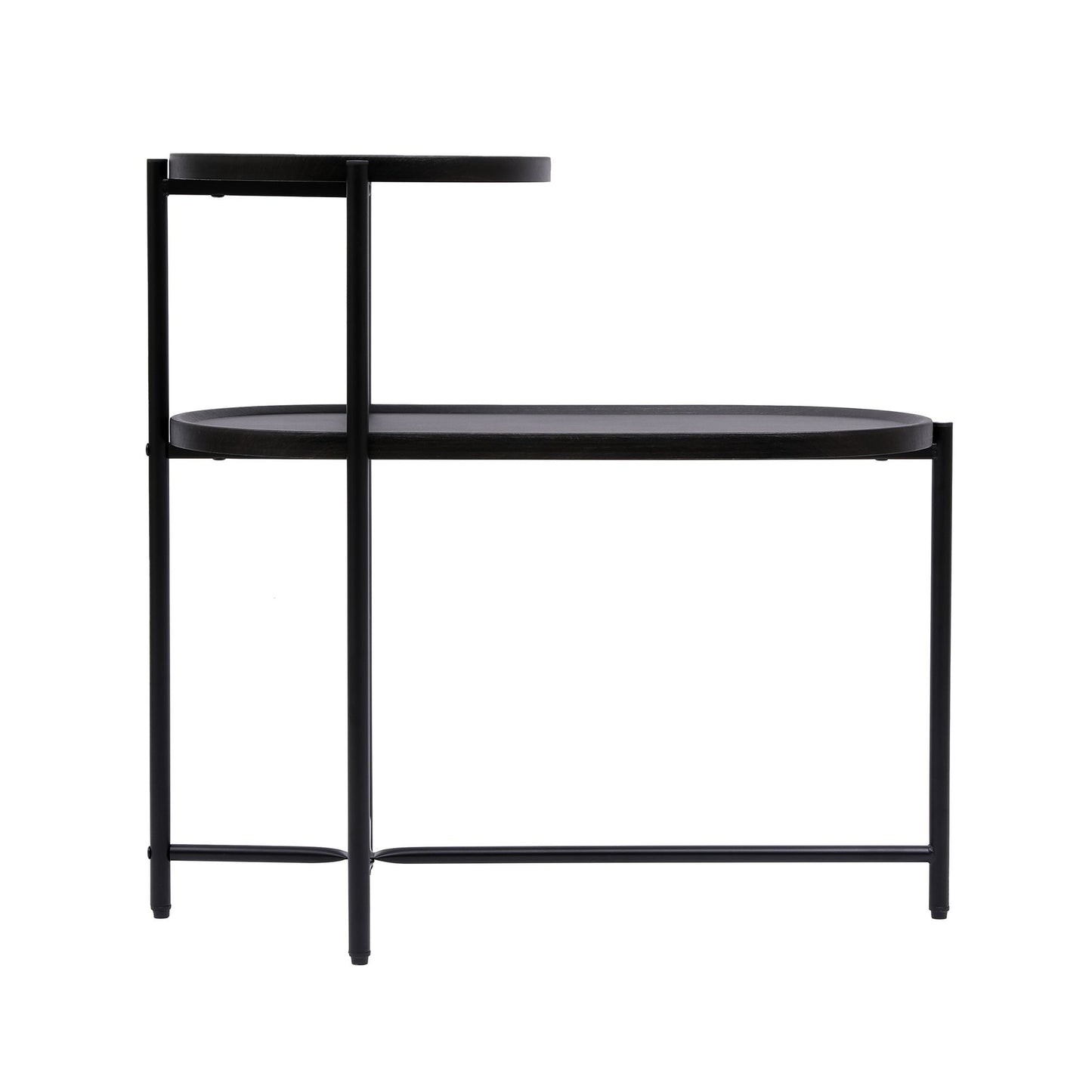Round Coffee Table with Storage Tray 2 Tier Oval End Tables Wooden Small Side Table for Living Room (Black) image 9
